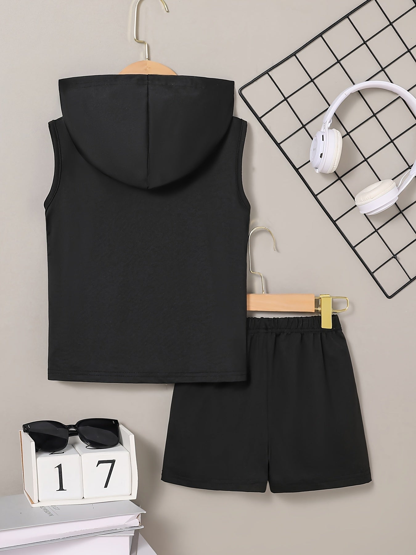 Basketball tank top and short set for kids and boys (black)