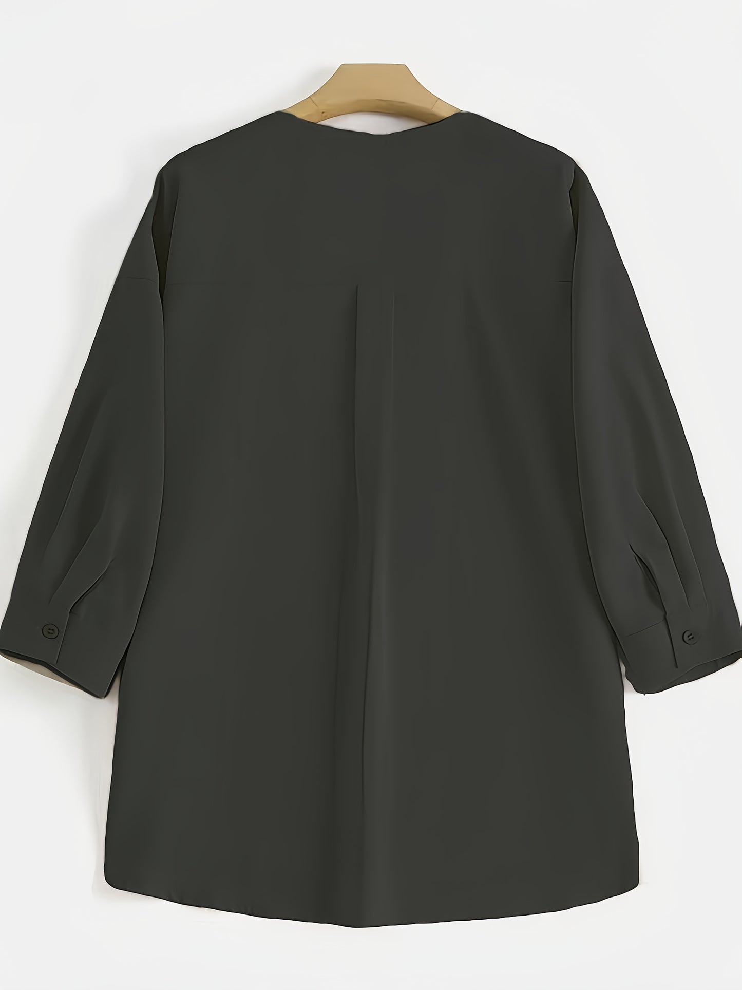 Collarless long shirt (black)