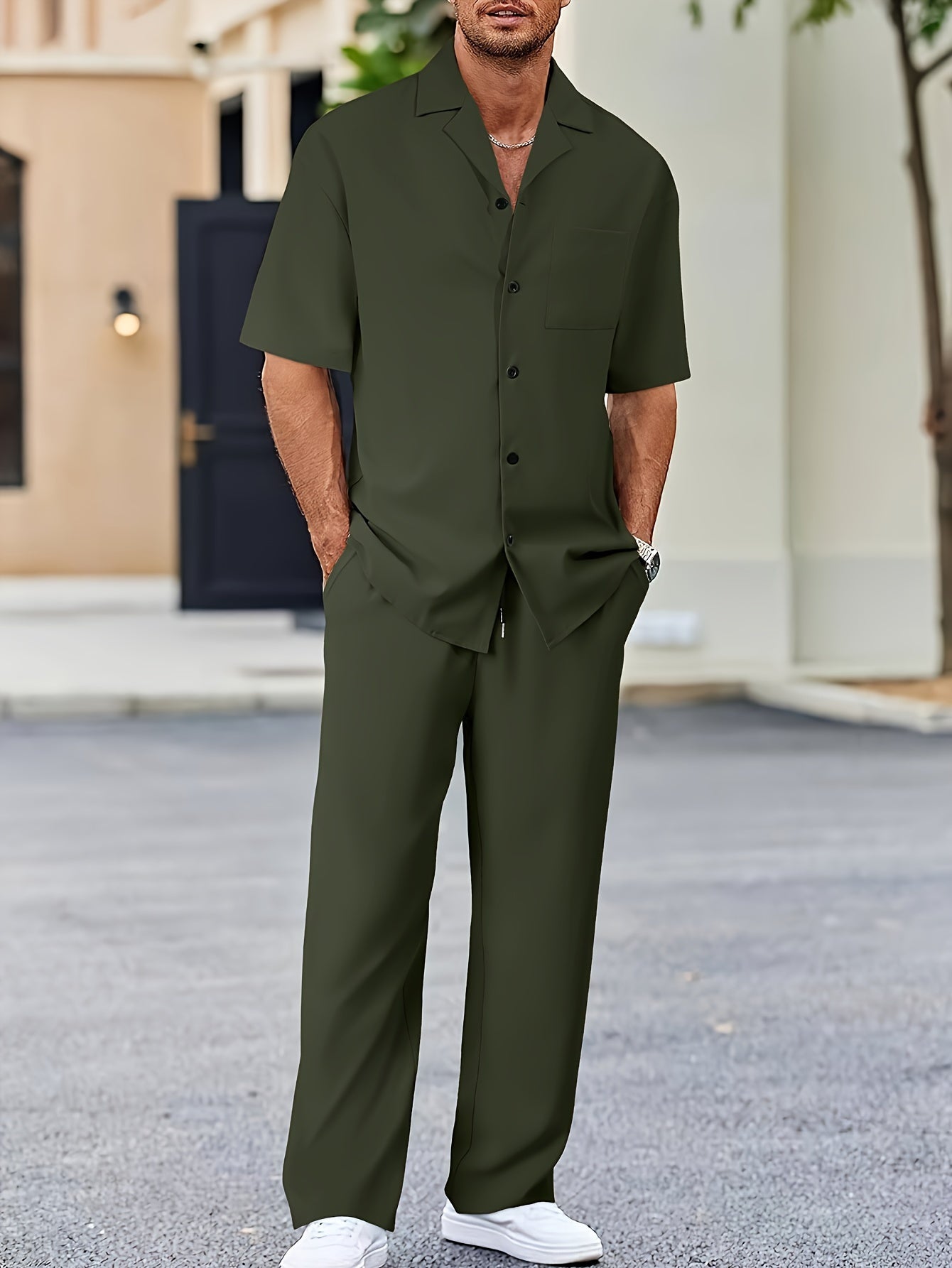 Decent Cuban Collar Tracksuit (Army Green)