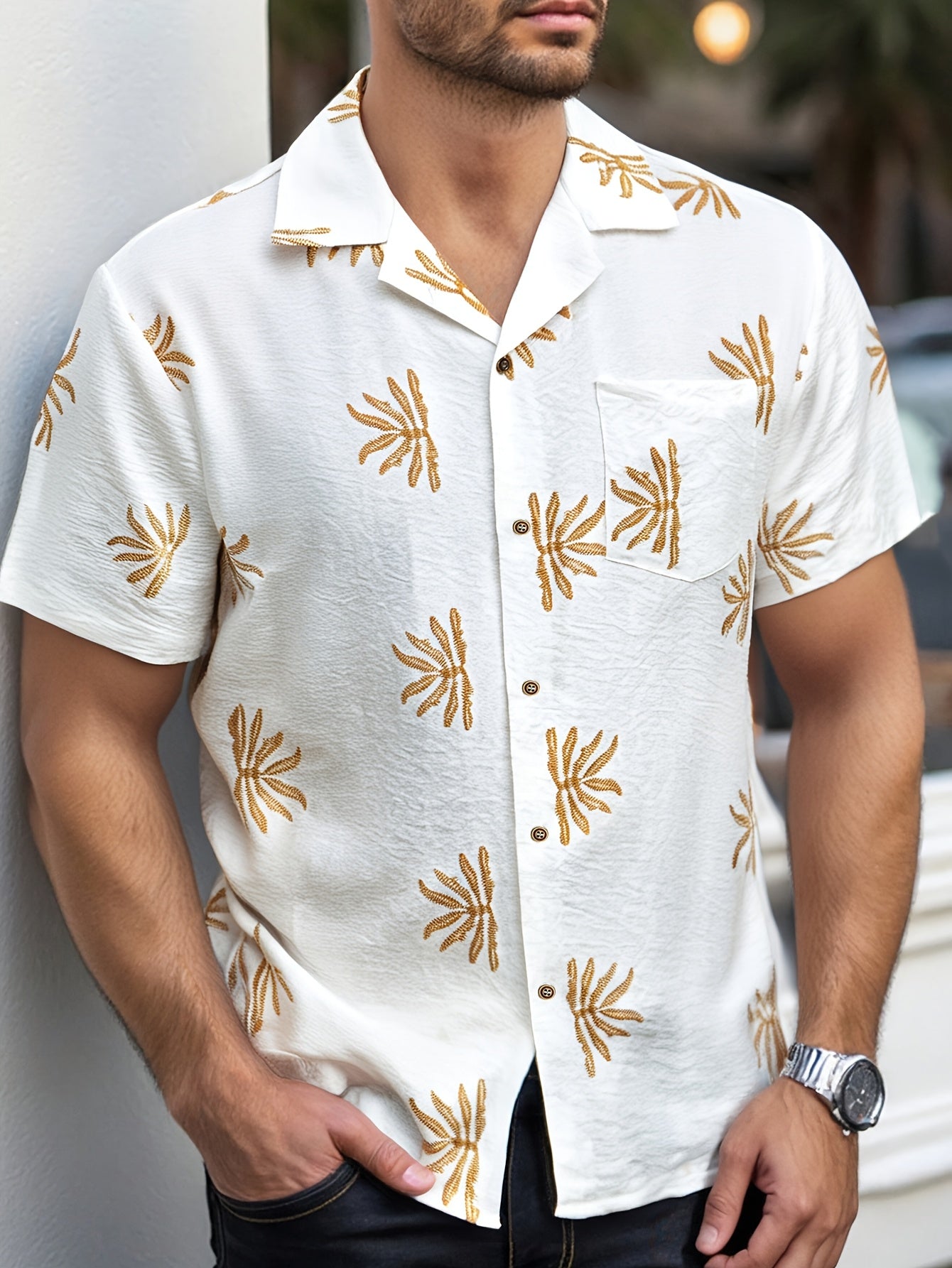 Floral embroidered shirt for men's (White)