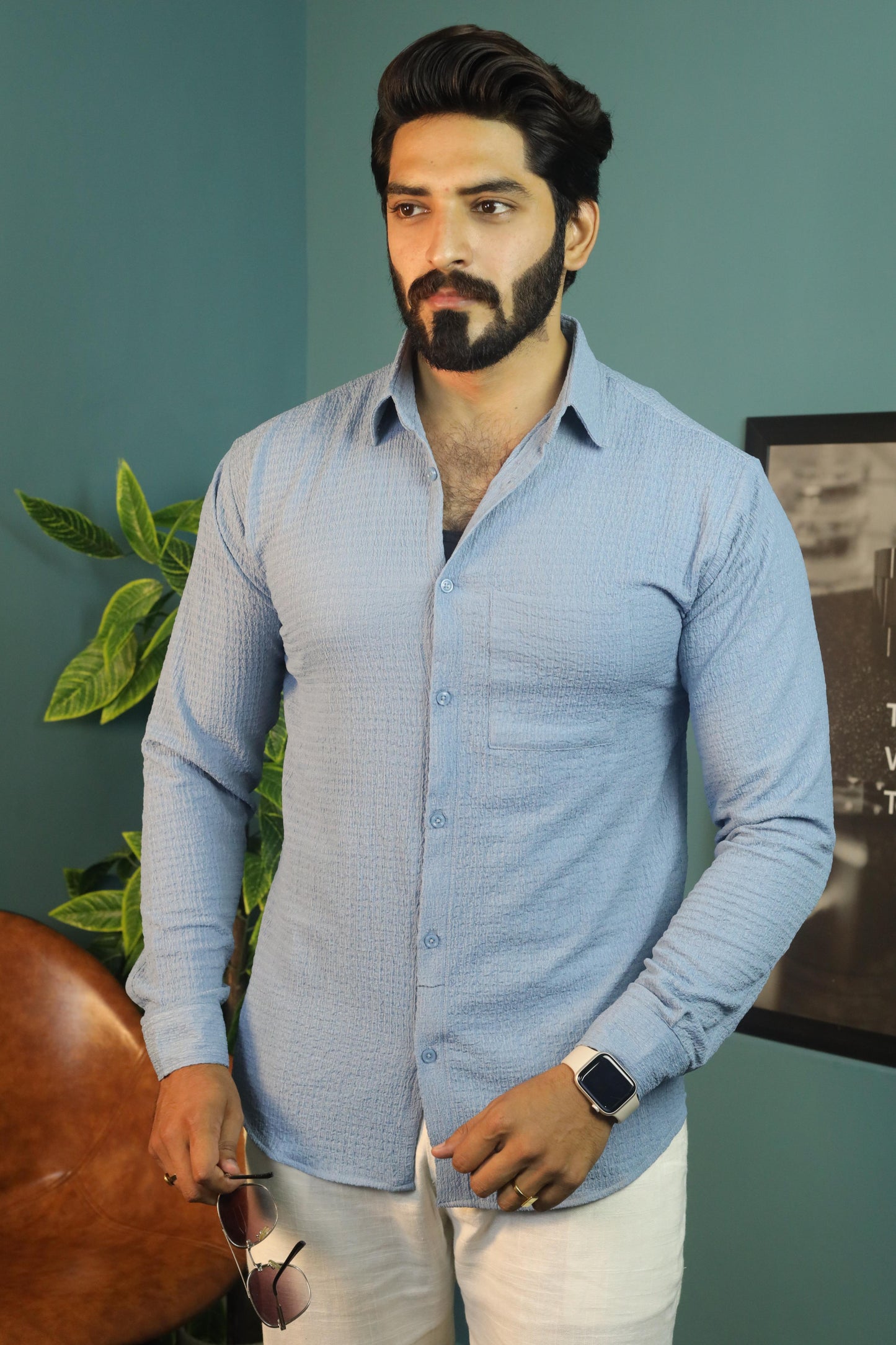 Muslin Long sleeves shirt- Aqua Blue
