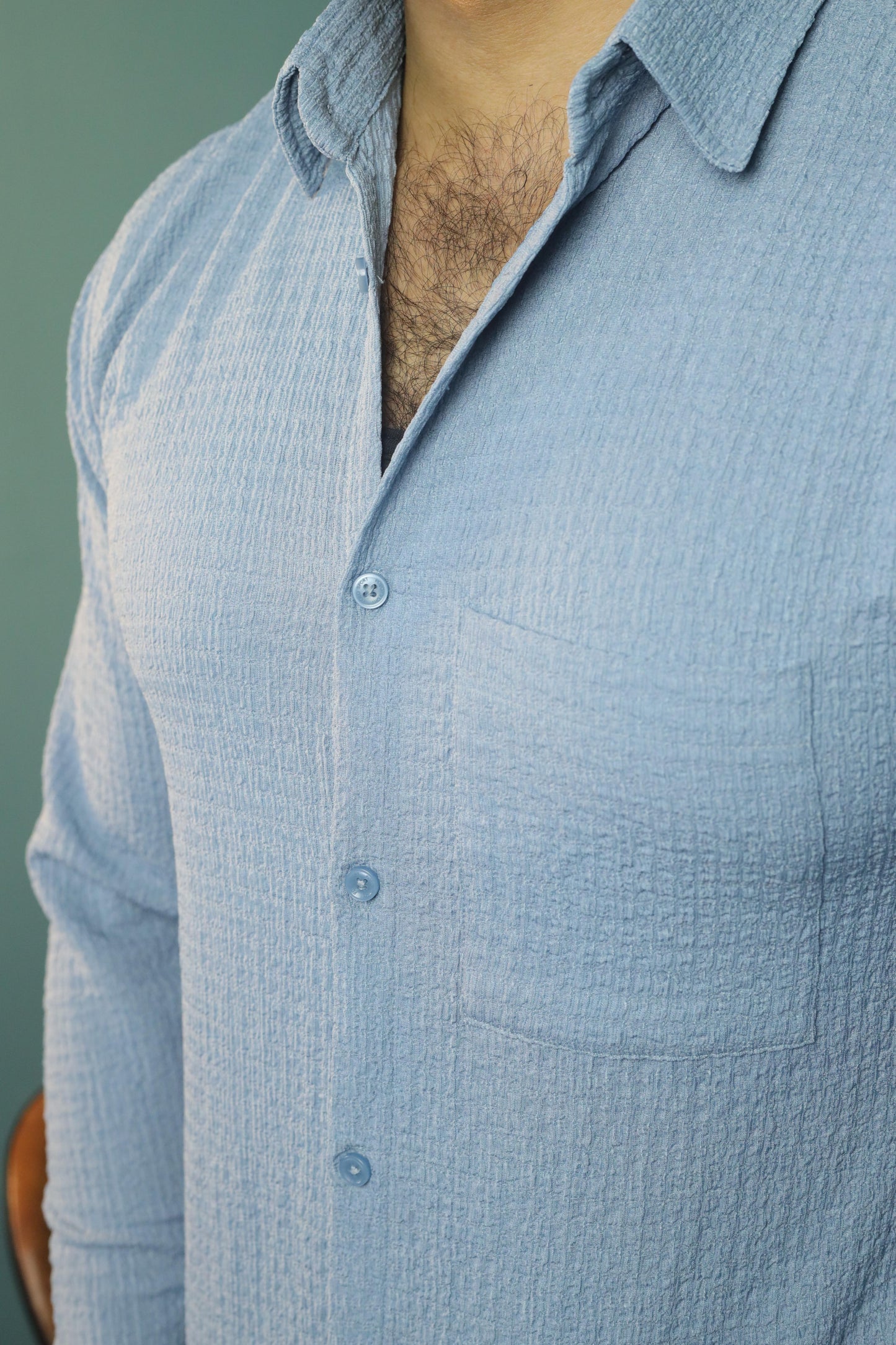 Muslin Long sleeves shirt- Aqua Blue