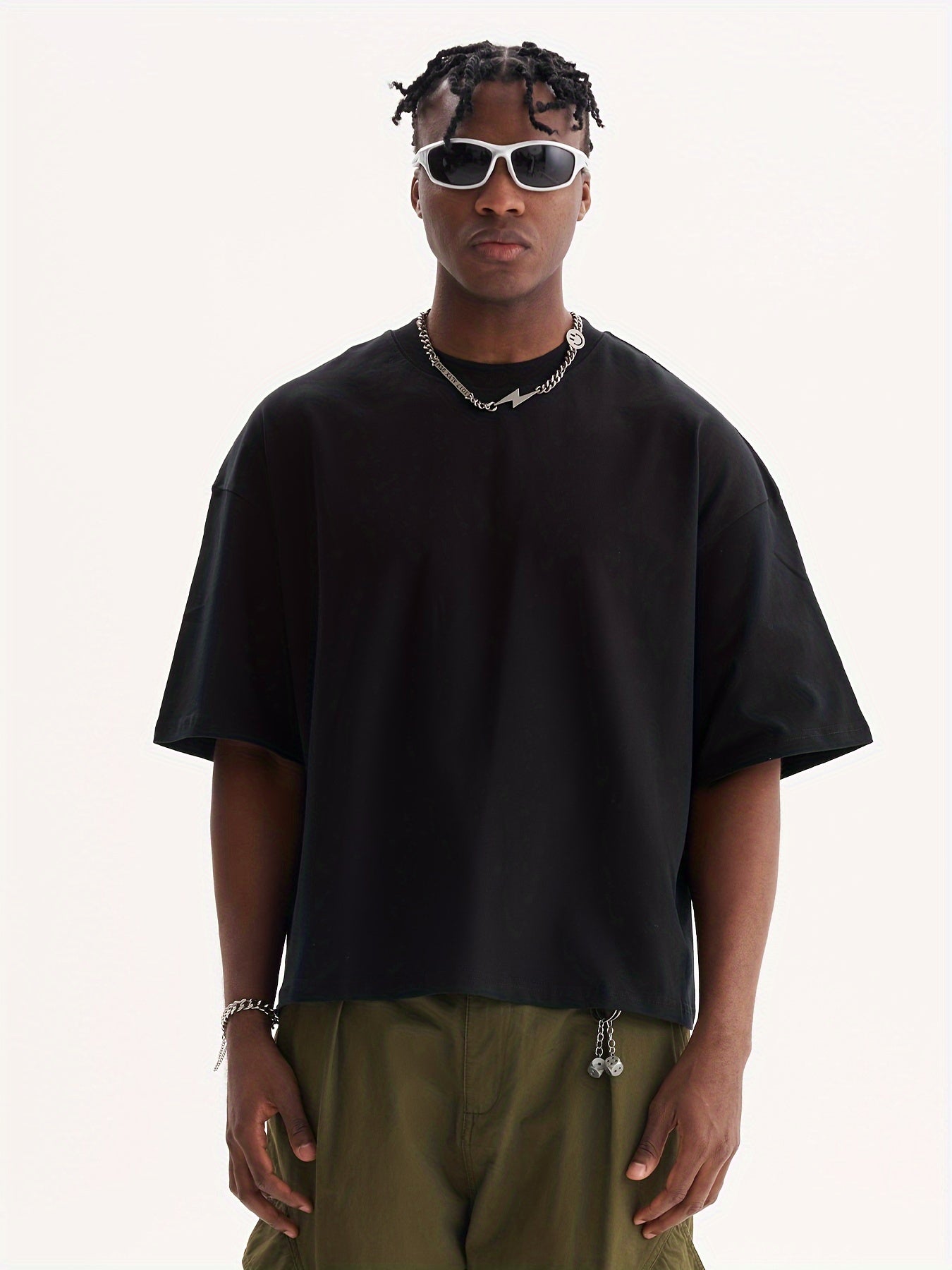 Down shoulder plain t-shirt (Black)