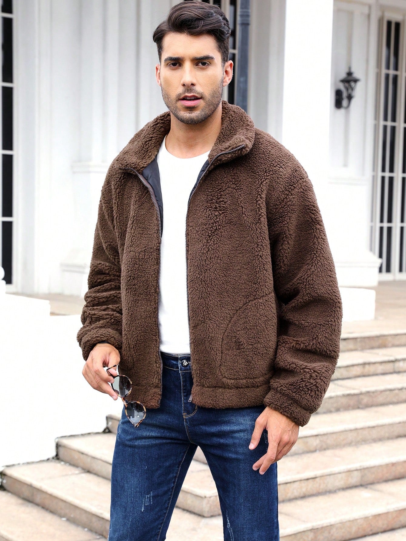 Zip up Sherpa Teddy Jacket- Brown