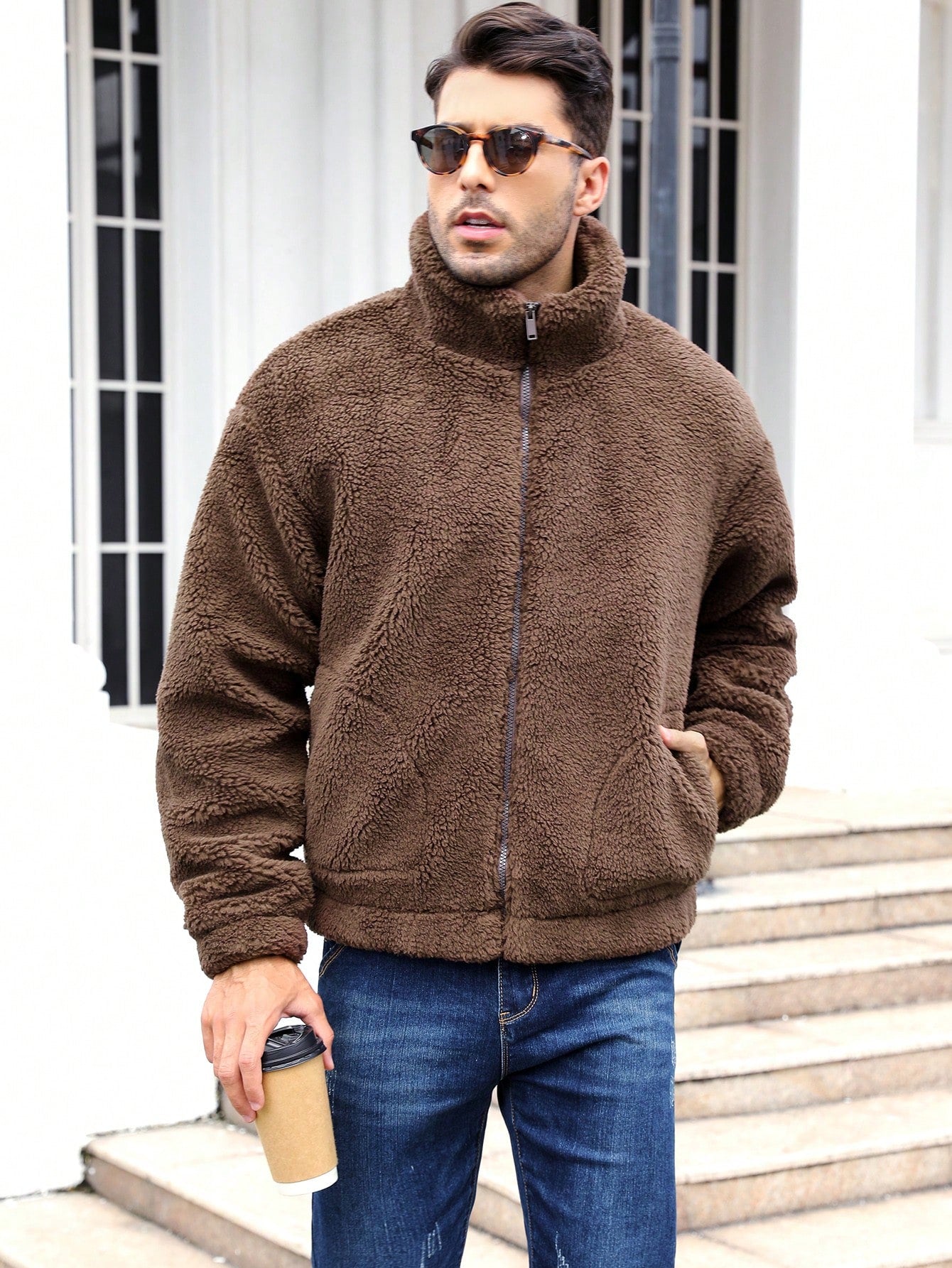 Zip up Sherpa Teddy Jacket- Brown