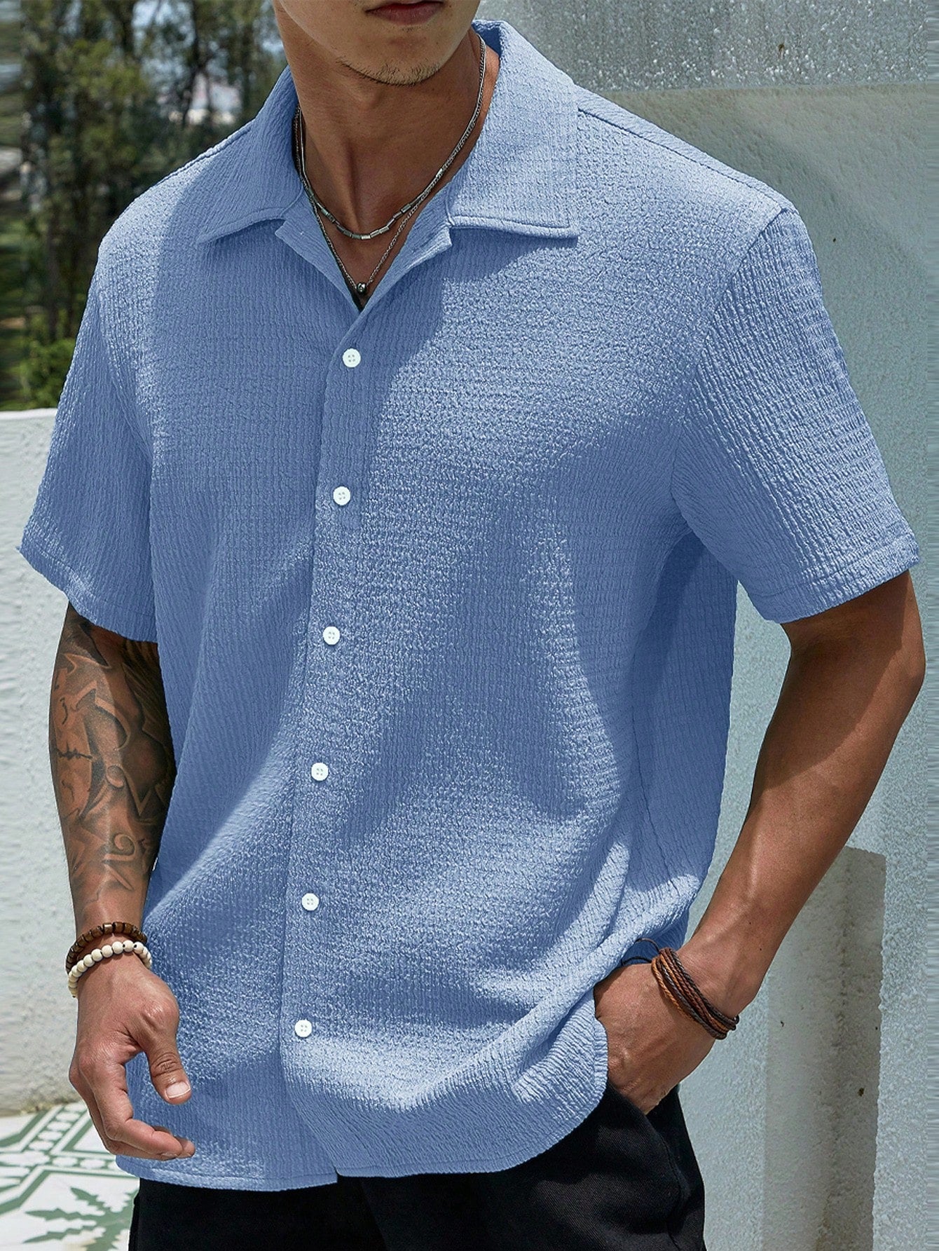 Muslin Half sleeves shirt- Sky Blue