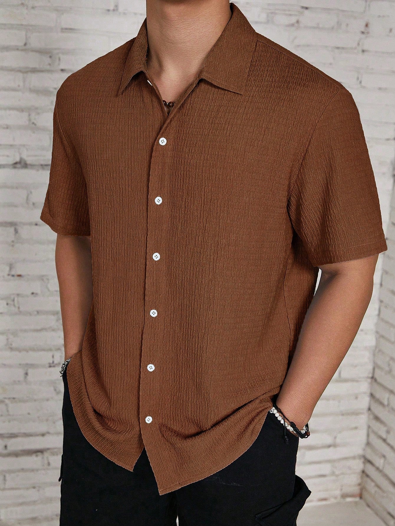 Muslin Half sleeves shirt- Brown