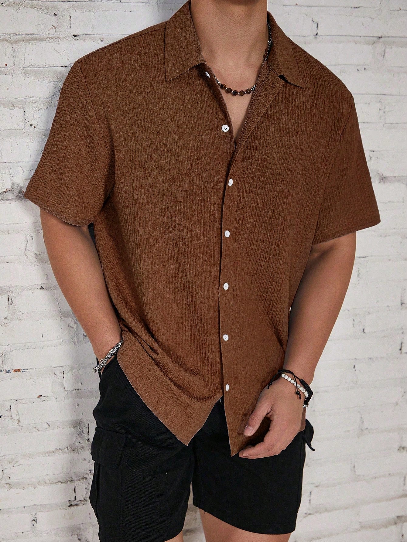 Muslin Half sleeves shirt- Brown