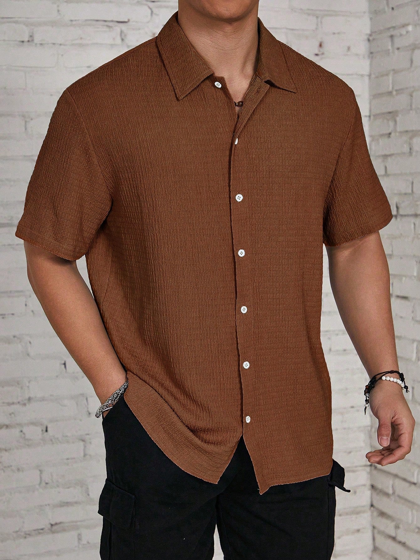 Muslin Half sleeves shirt- Brown