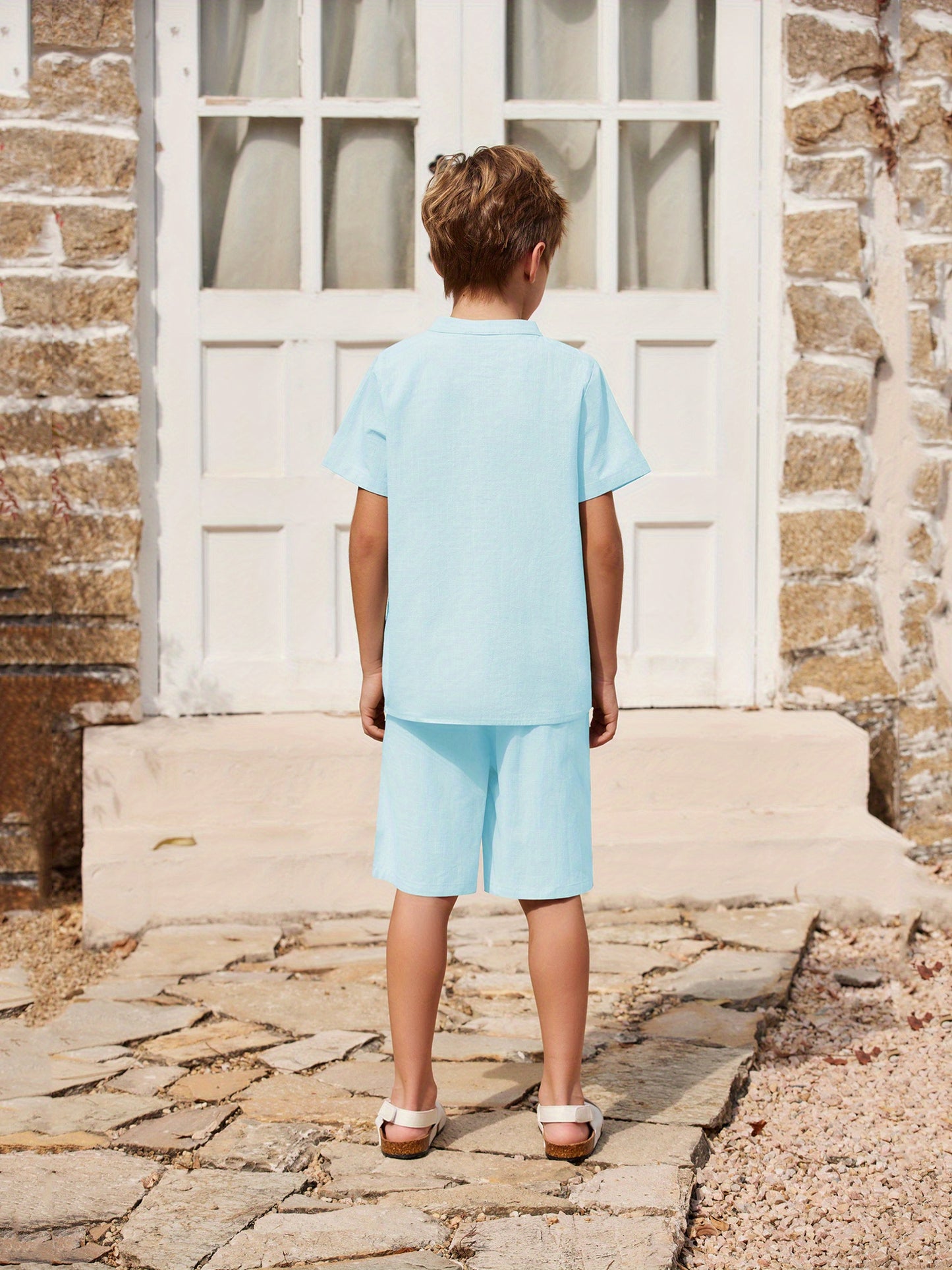 Henley shirt & short set for boys (Sky Blue)