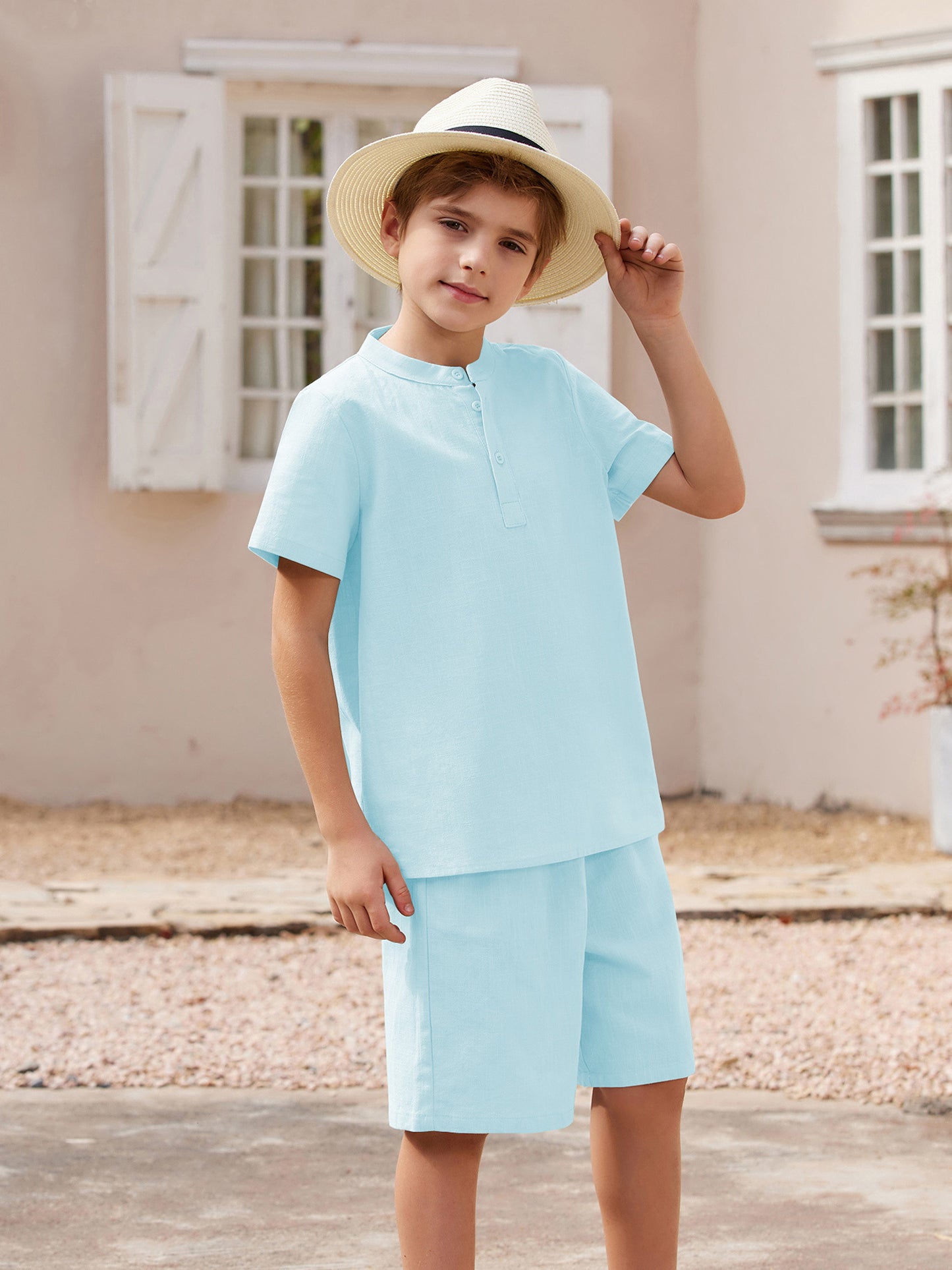 Henley shirt & short set for boys (Sky Blue)