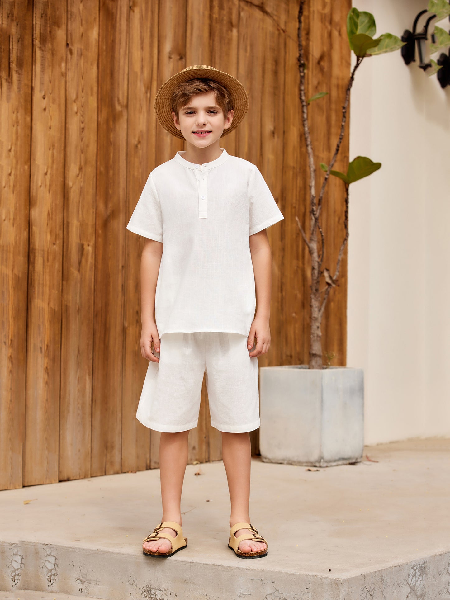 Henley shirt & short set for boys (White)
