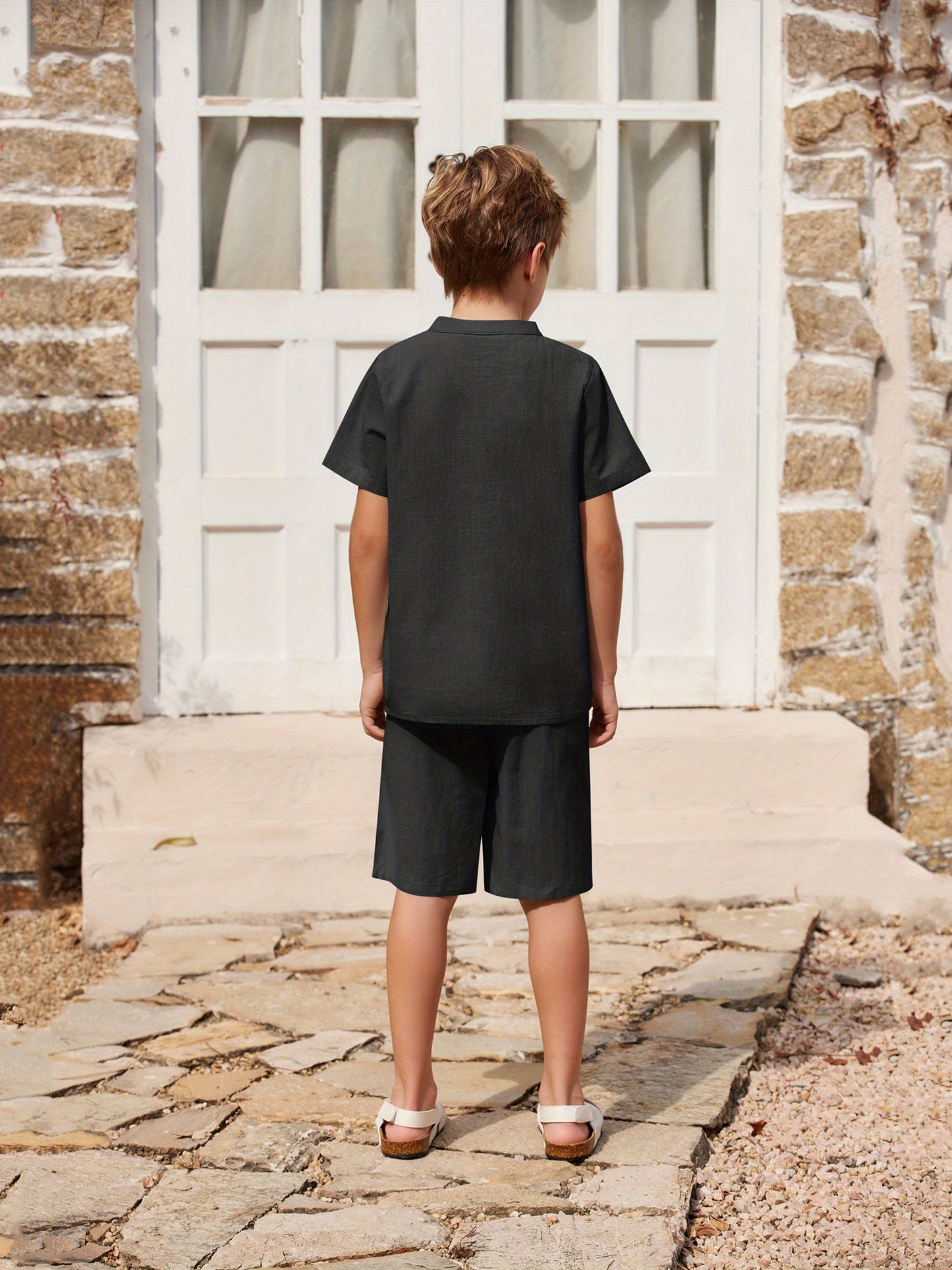 Henley shirt & short set for boys (Black)