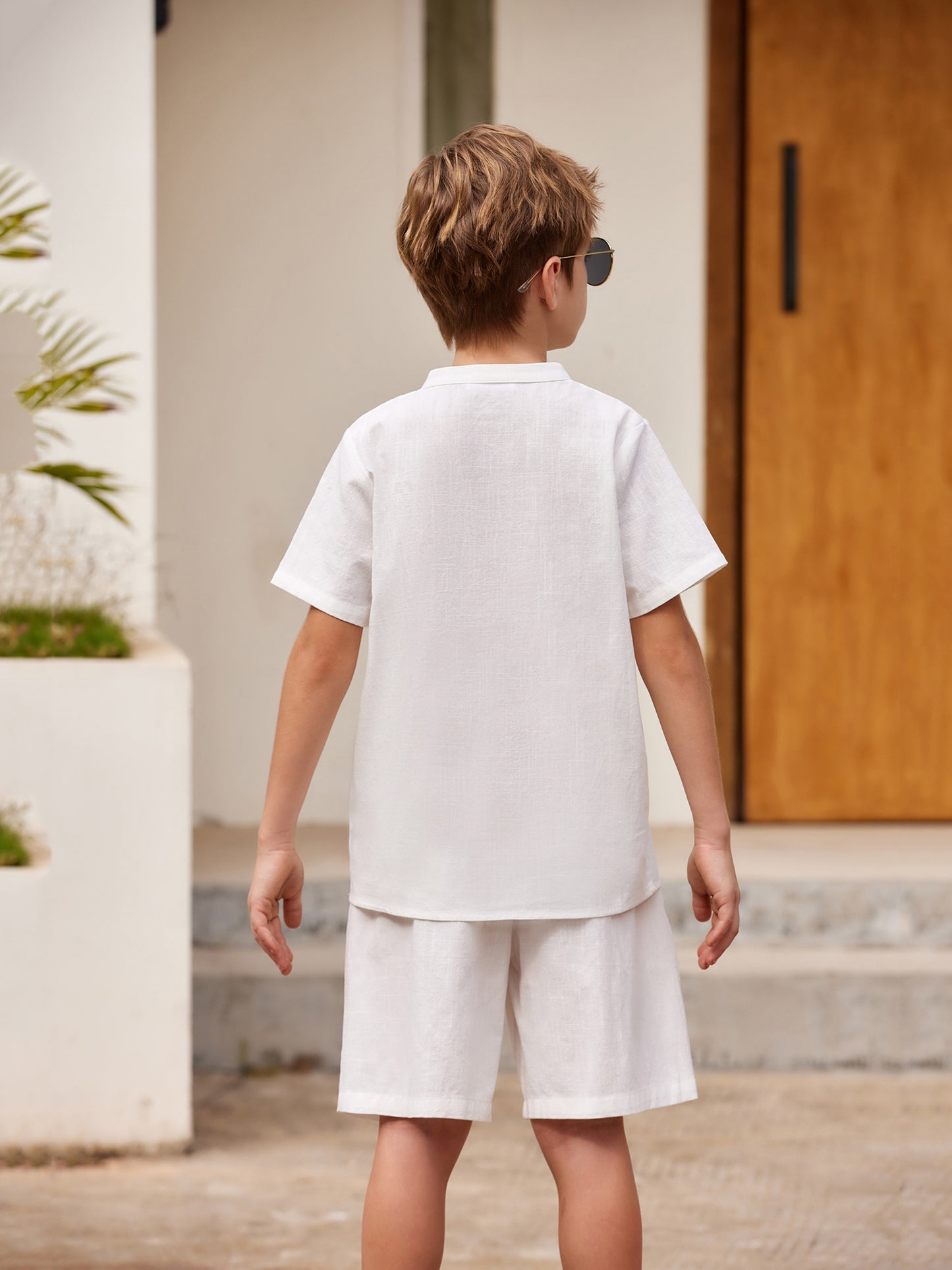 Henley shirt & short set for boys (White)