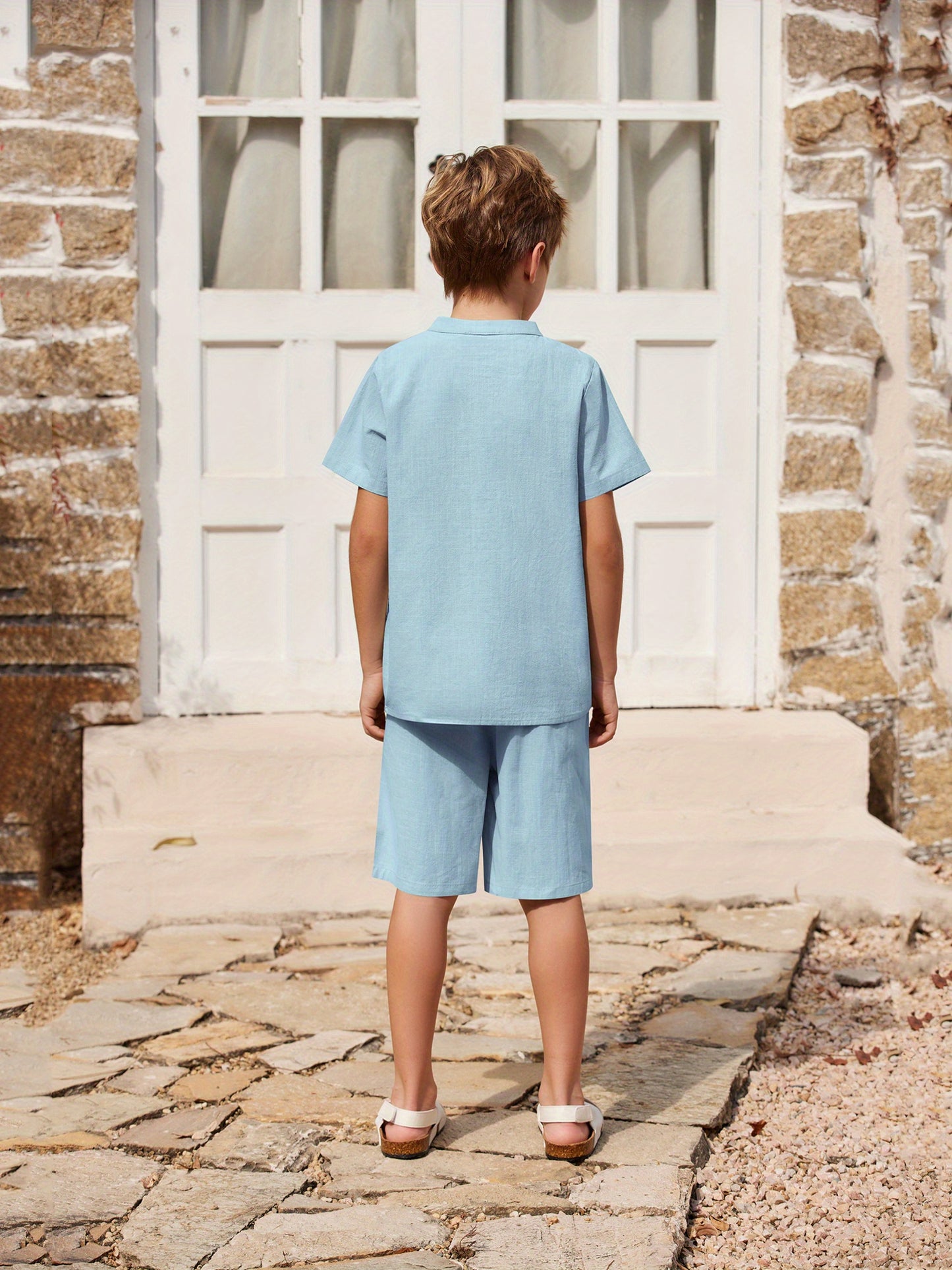 Henley shirt & short set for boys (Light Blue)