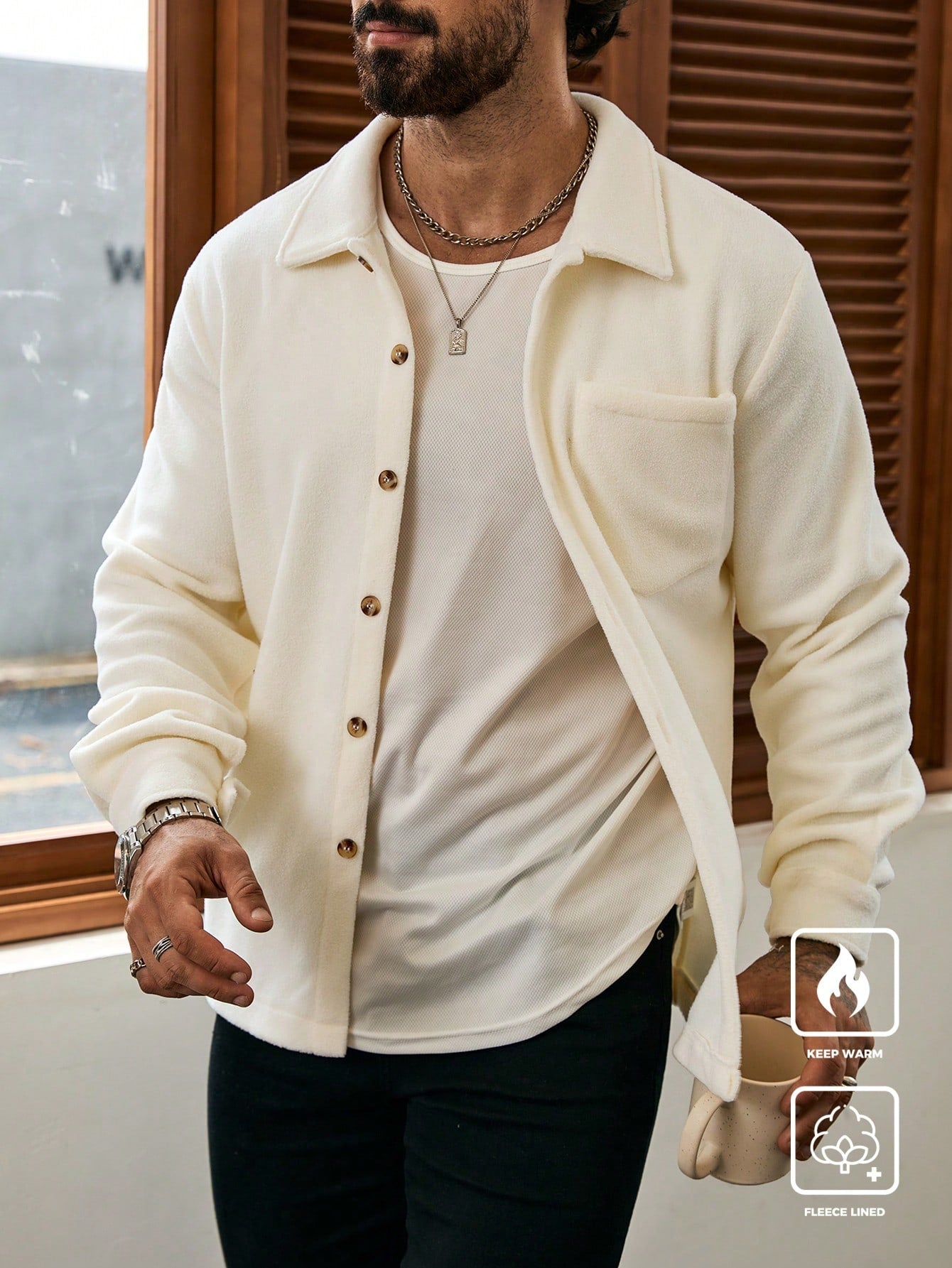 Sherpa Shacket for men-Beige
