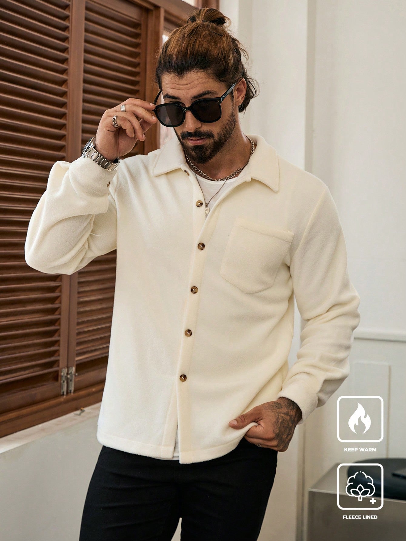 Sherpa Shacket for men-Beige