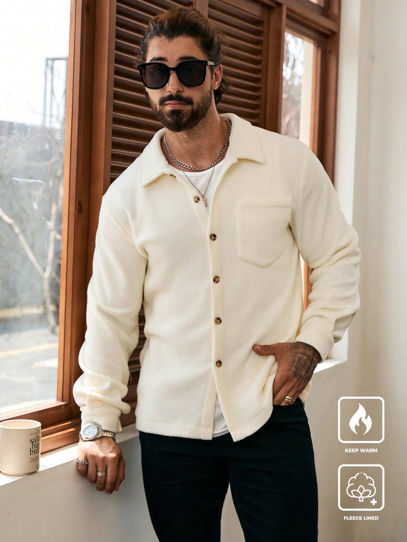 Sherpa Shacket for men-Beige