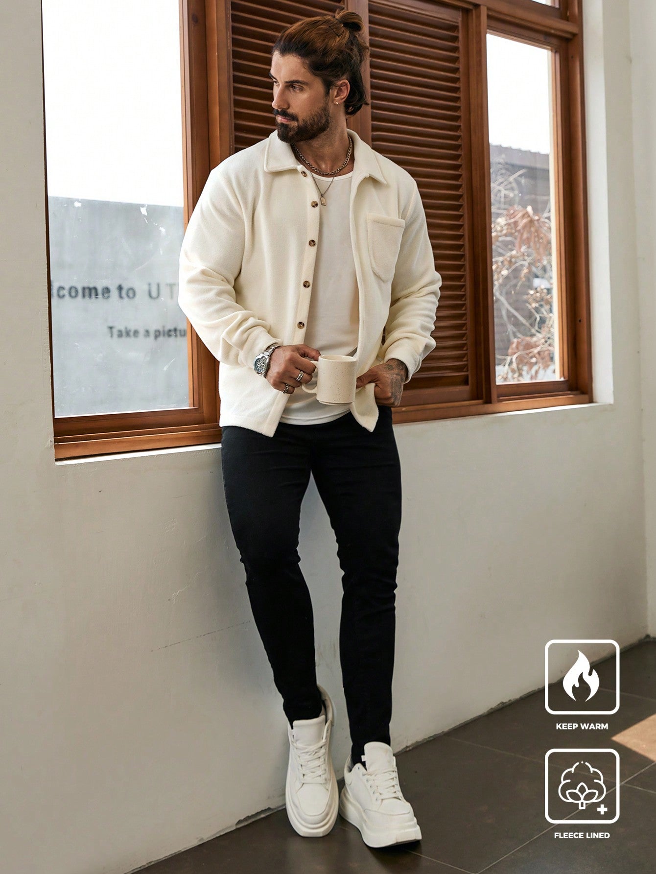 Sherpa Shacket for men-Beige