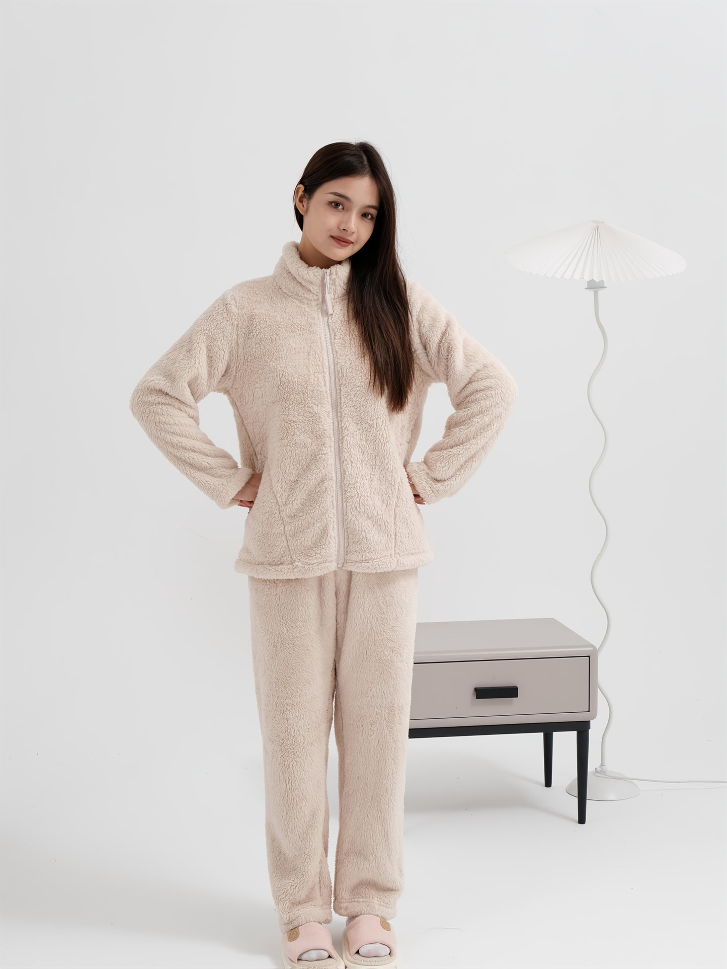 Zipper cardigan and long trouser for girls (Beige)