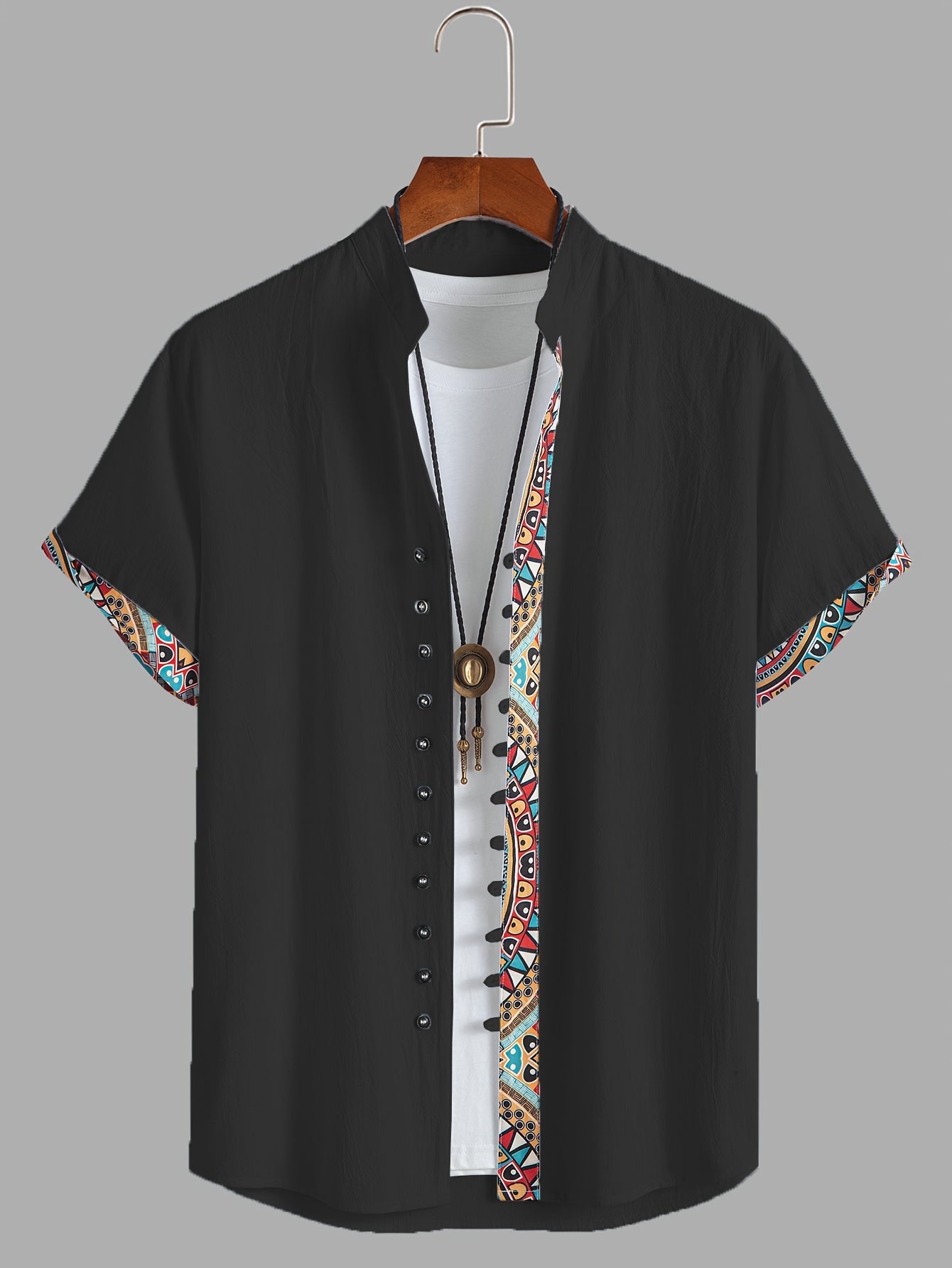 Ethnic ban collar shirt (Black)