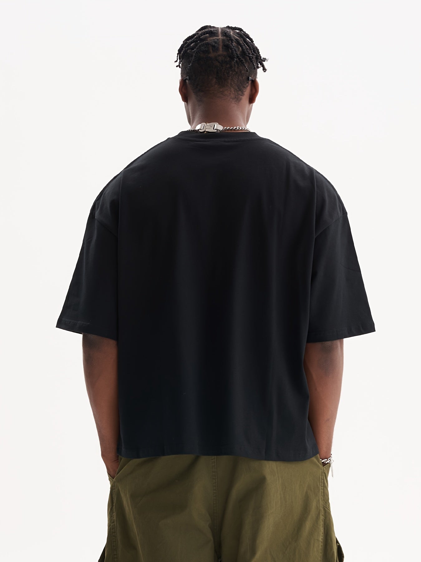 Down shoulder plain t-shirt (Black)