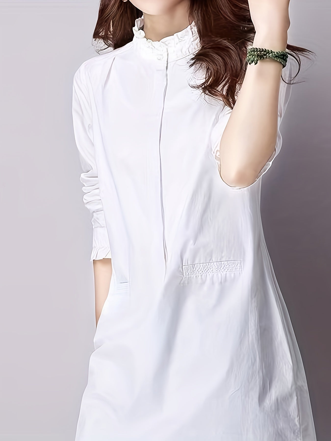 Ruffled shirt with faux pocket (White)