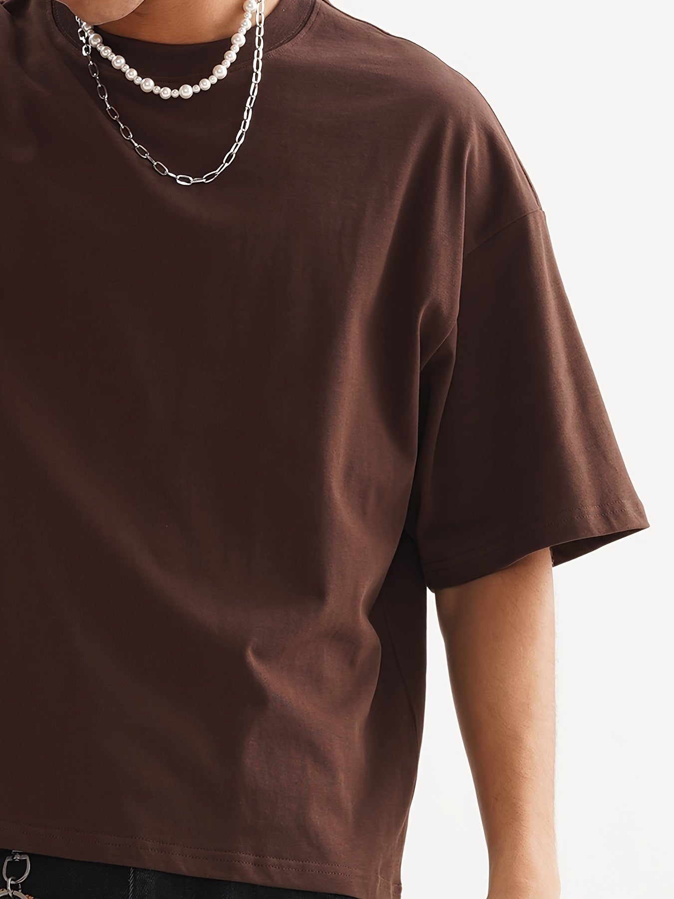 Down shoulder plain t-shirt (Dark Brown)