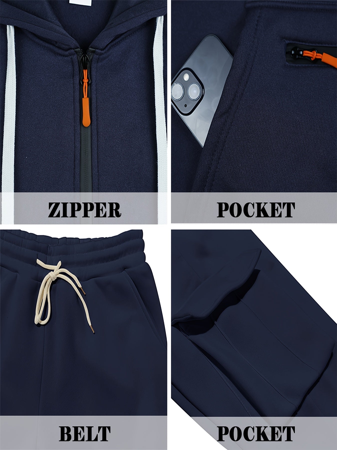 Zipper tracksuit for winter (navy blue)