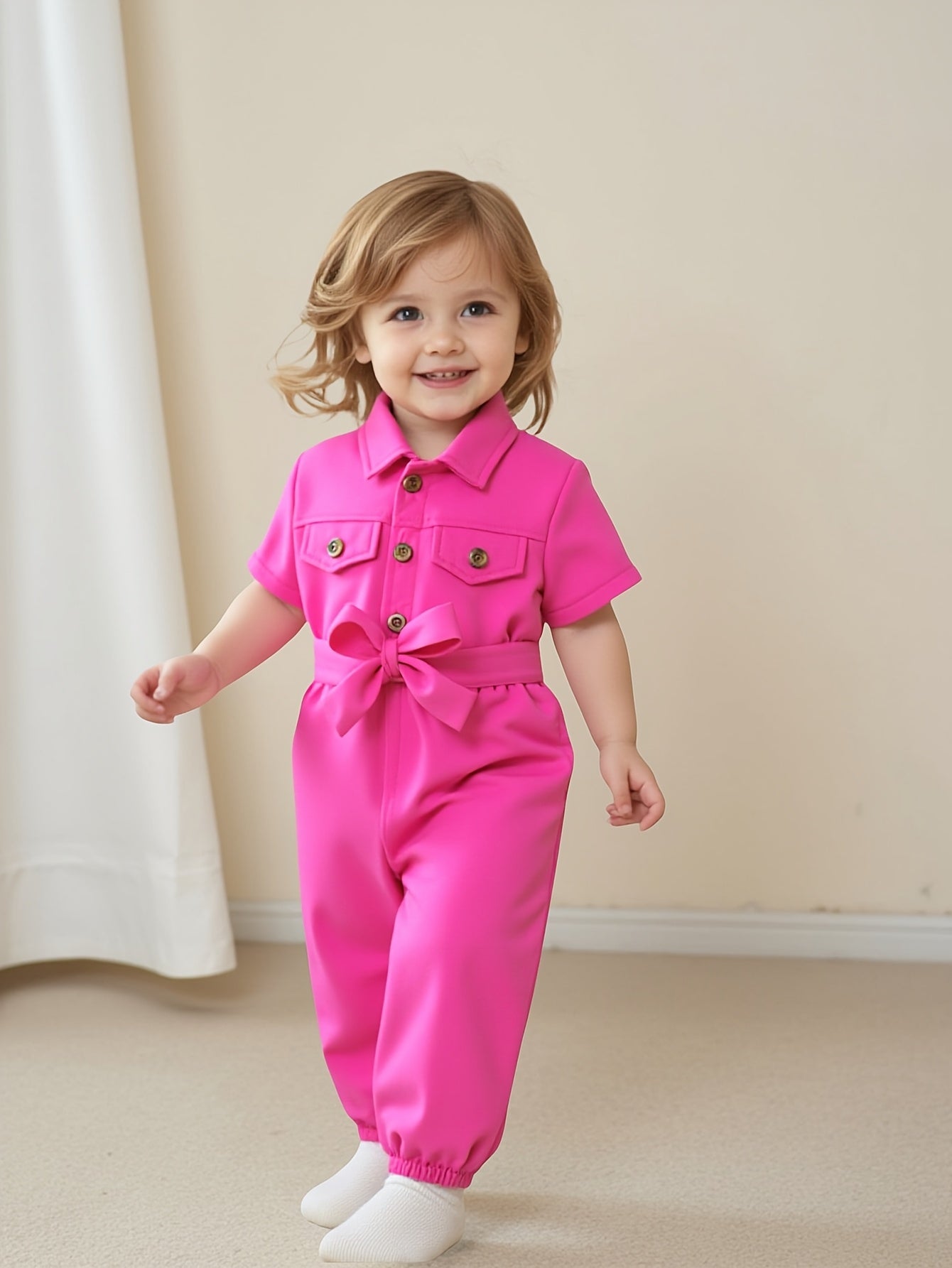 Vibrant romper for girls (shocking pink)