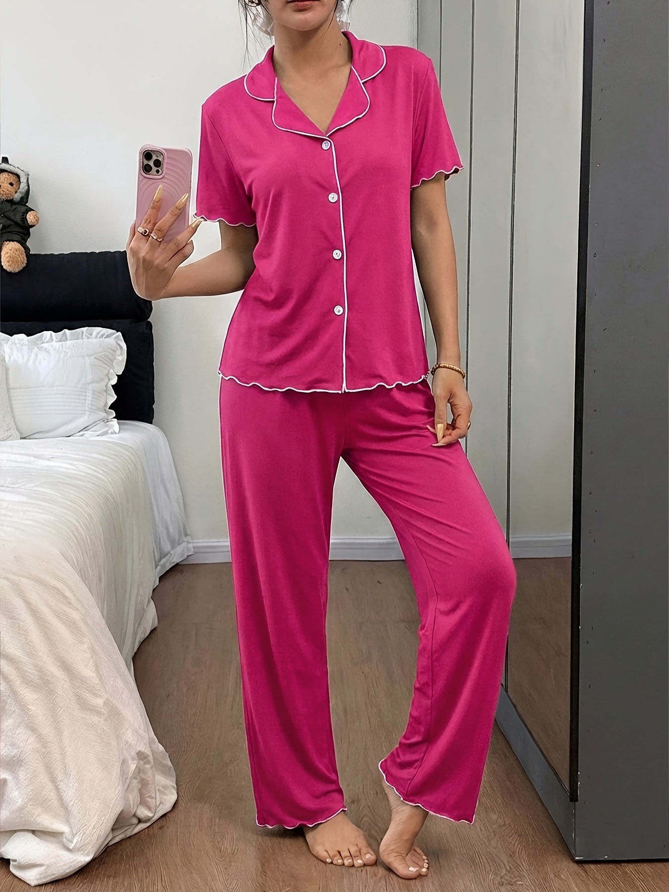 Cardigan Pajama Set (Rose Red)
