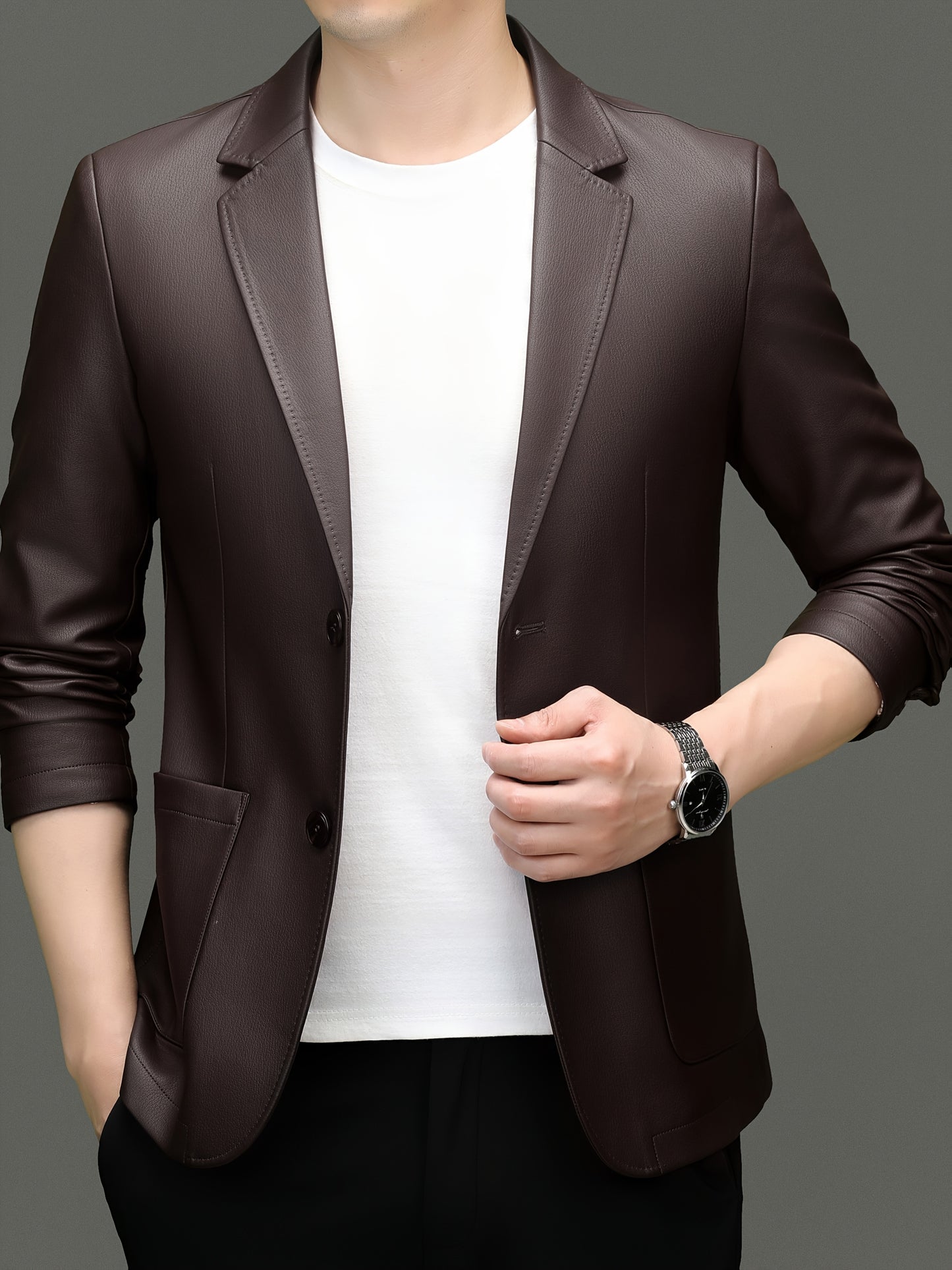 Decent PU leather Blazer (Coffee)