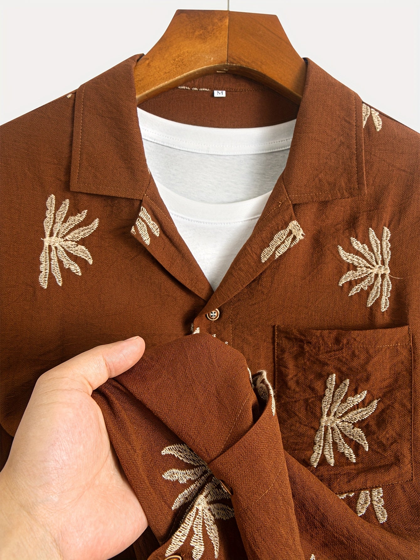 Floral embroidered shirt for men's (Brown)