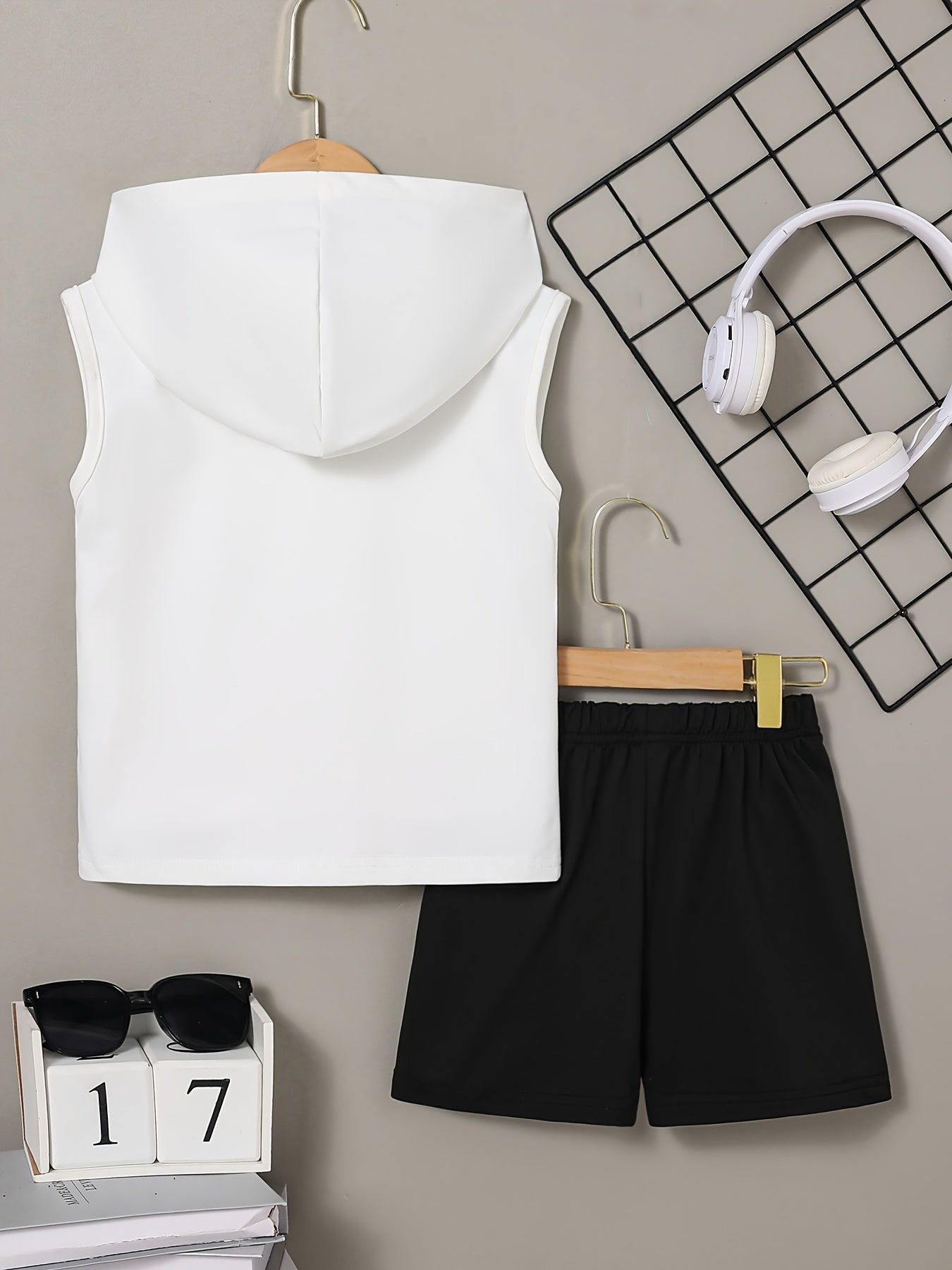 Basketball tank top and short set for kids and boys (white)