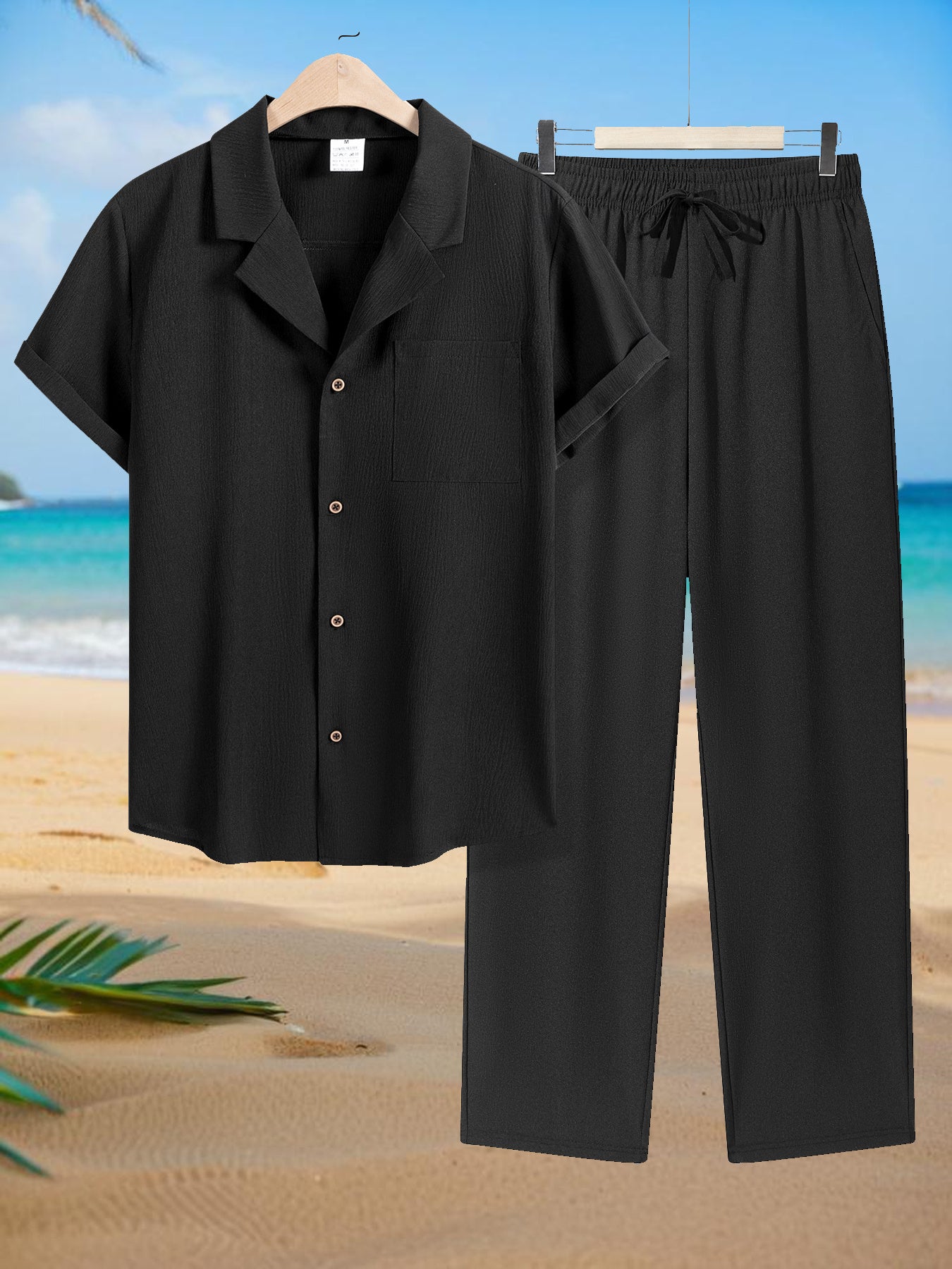 Wrinkle tracksuit for men's (black)