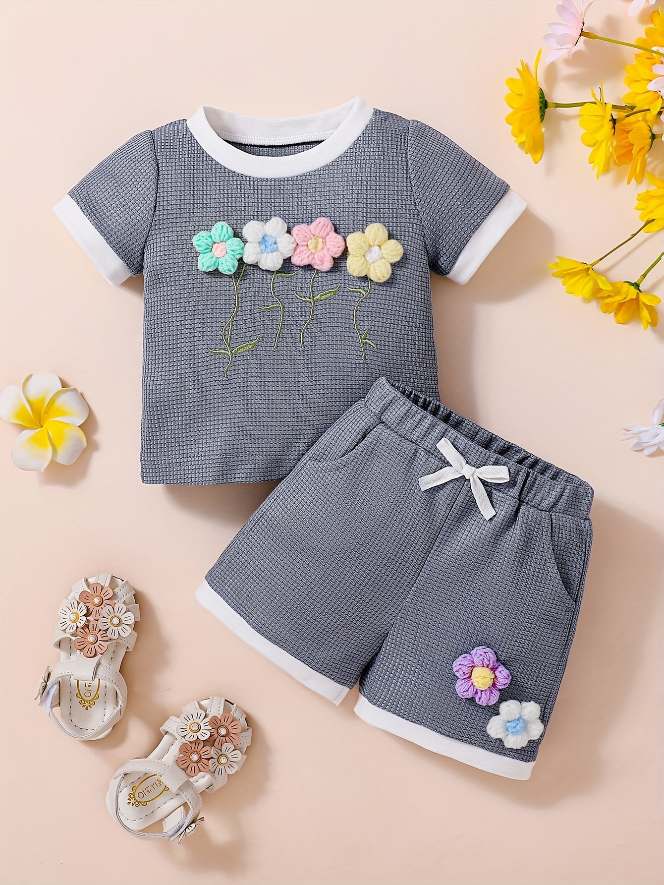 Crochet flower 2 piece set for girl's