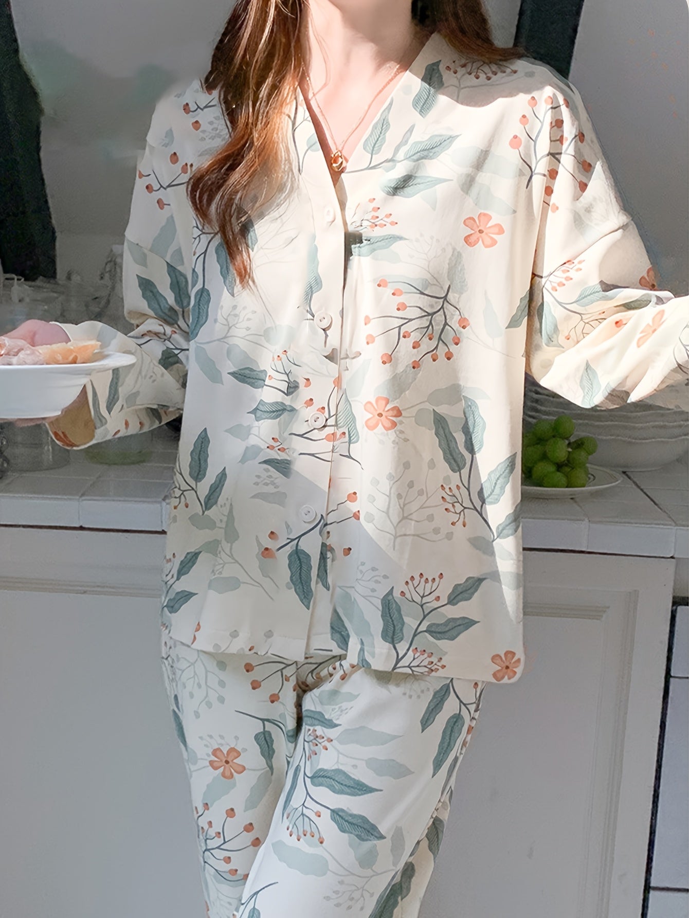 Plant Print Pajama Set