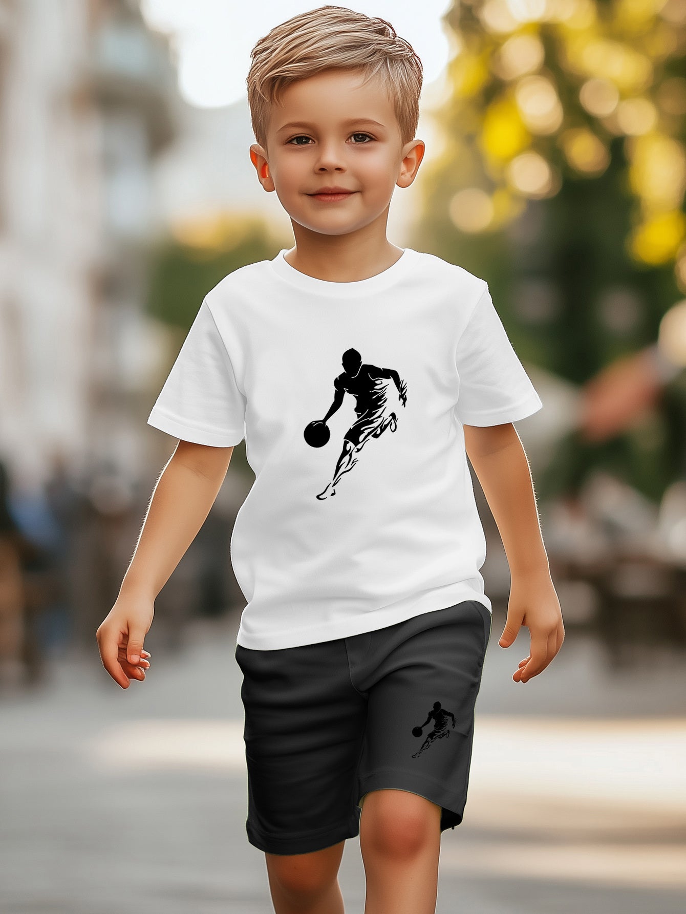 Athletic two piece set for kids and boys (white)