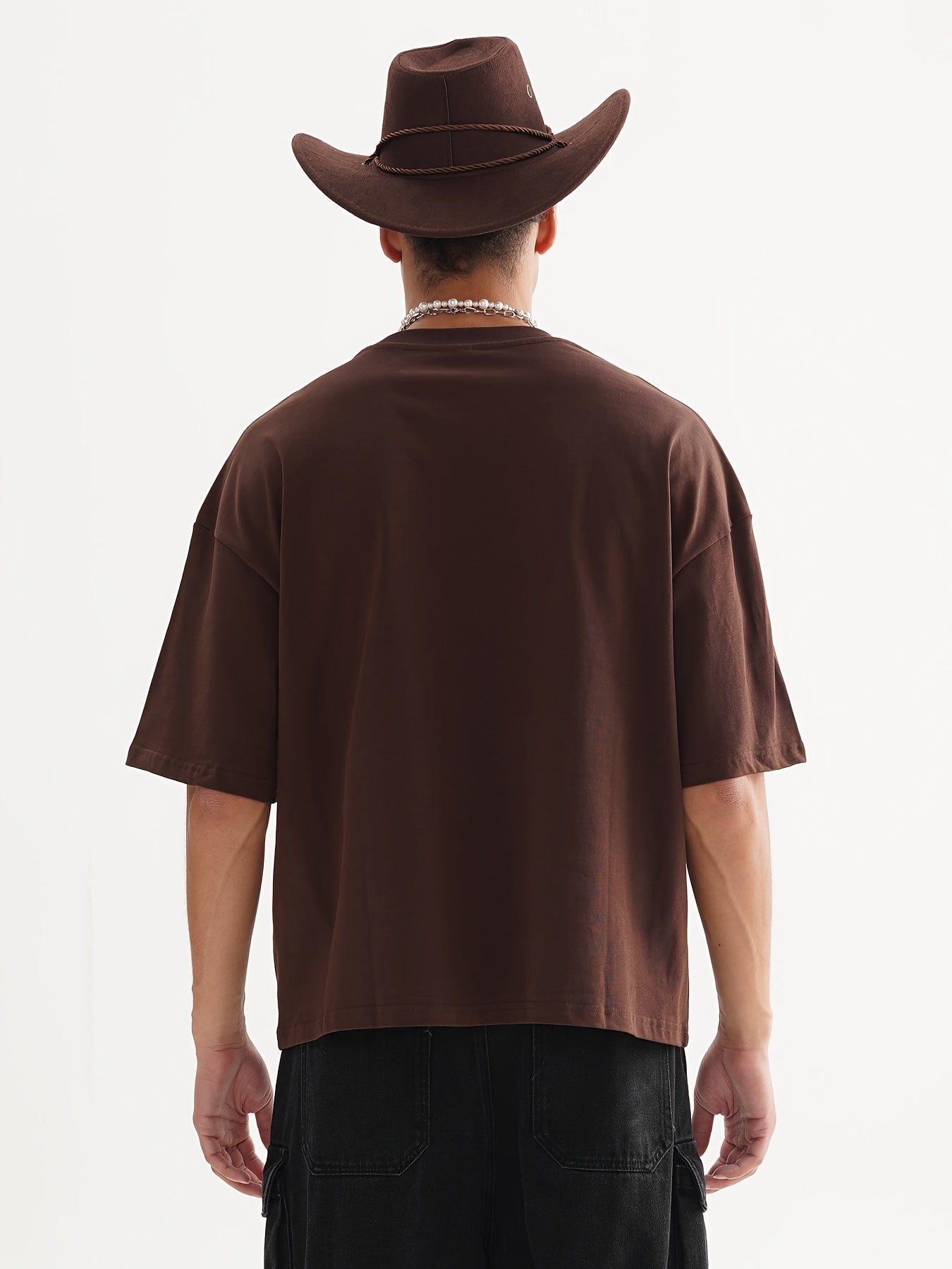 Down shoulder plain t-shirt (Dark Brown)