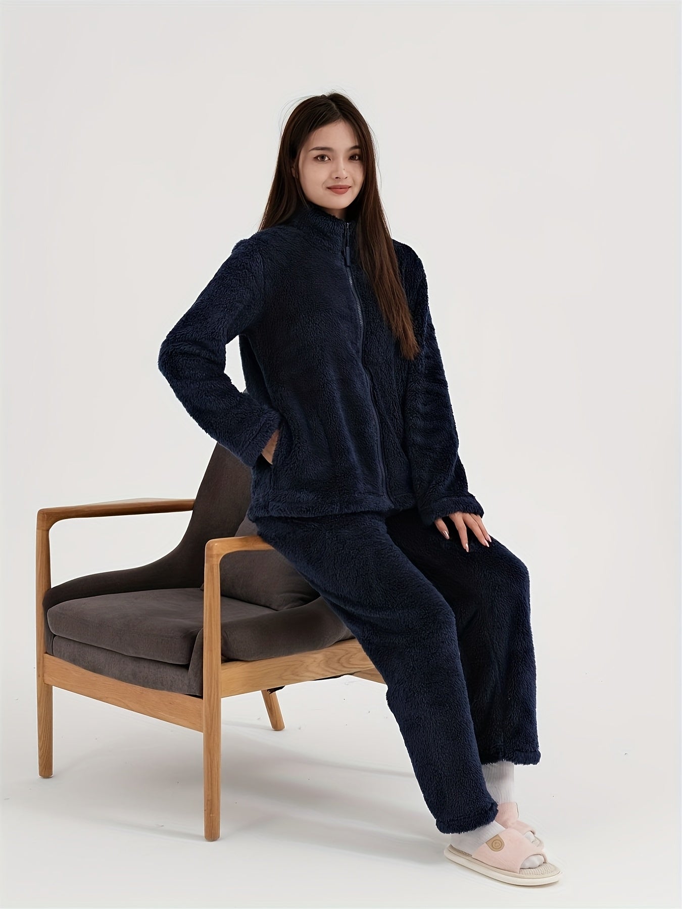 Zipper cardigan and long trouser for girls (Navy Blue)