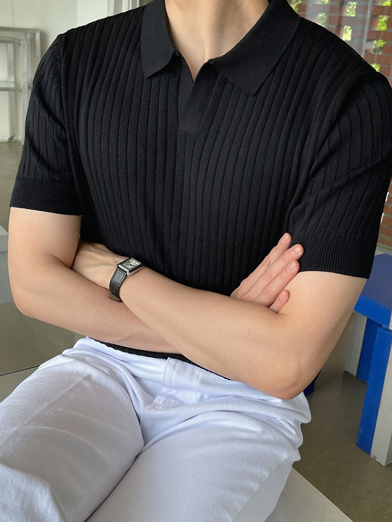 Drop Needle polo shirt (Half Sleeve) - Black