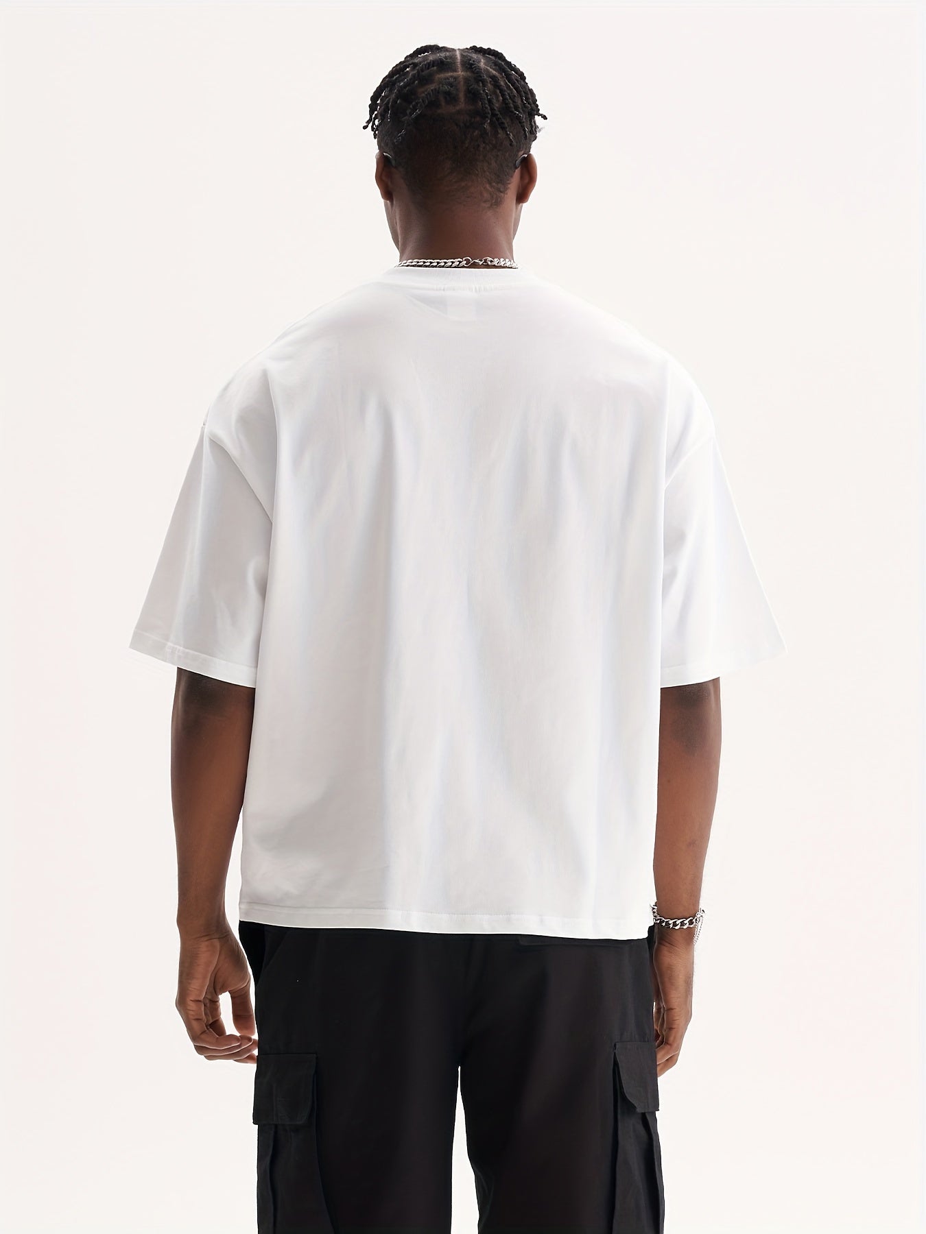 Down shoulder plain t-shirt (White)