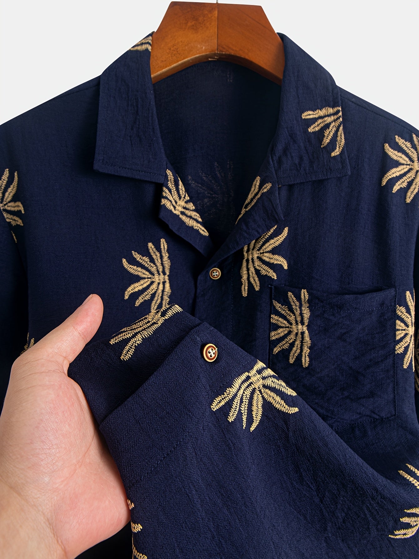 Floral embroidered shirt for men's (Blue)