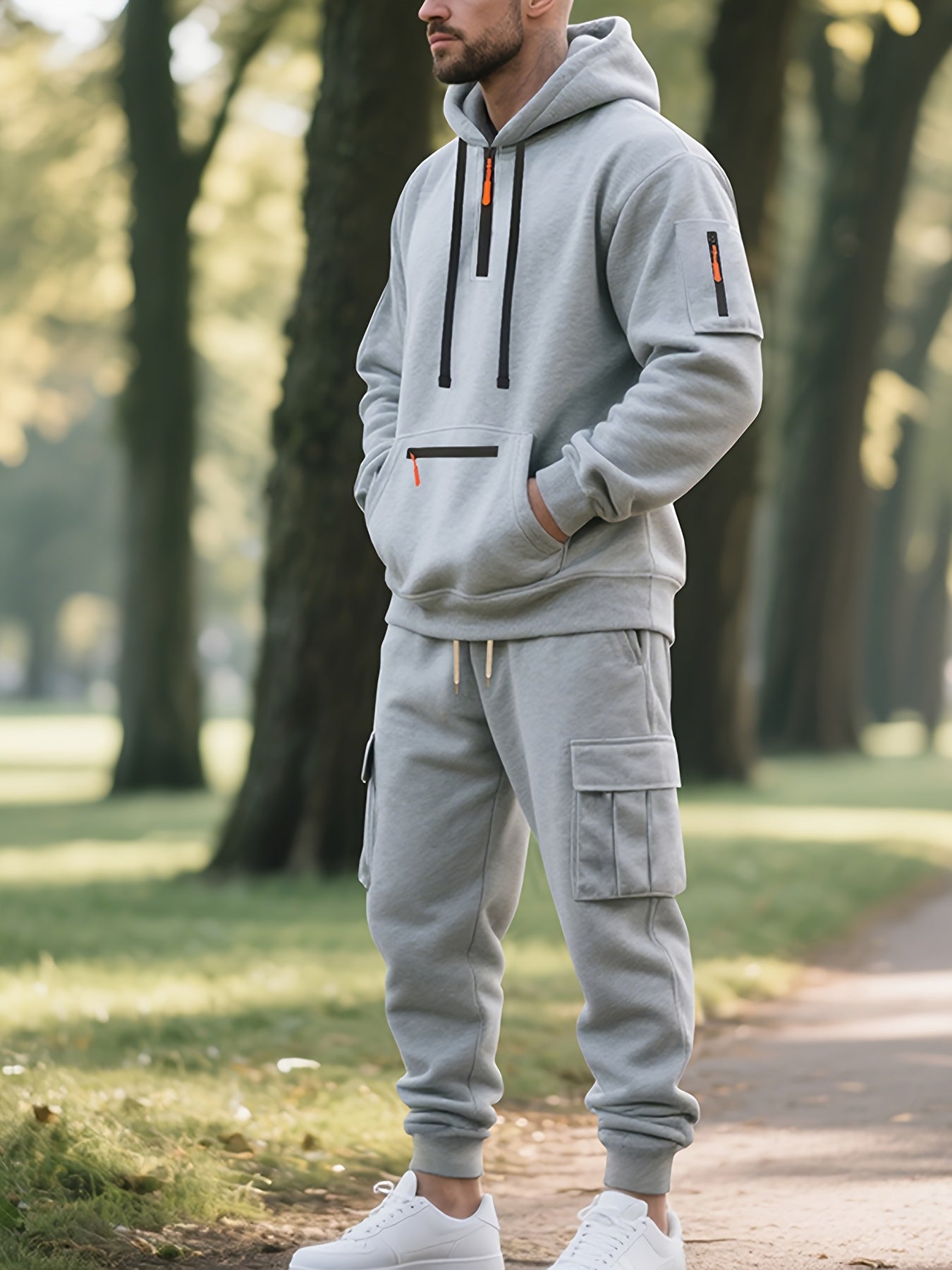 Zipper tracksuit for winter (Light grey)