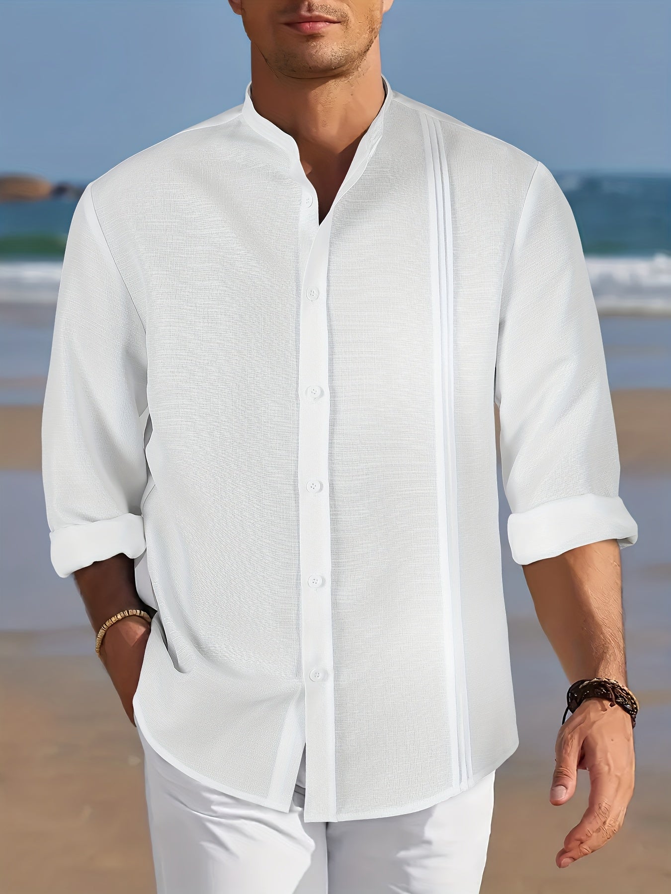 Mandarin collar long shirt