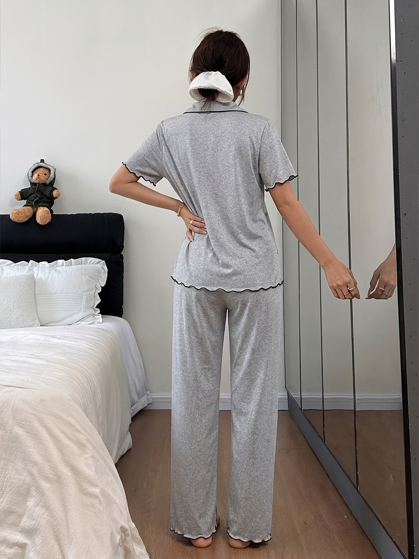 Cardigan Pajama Set (Light Grey)