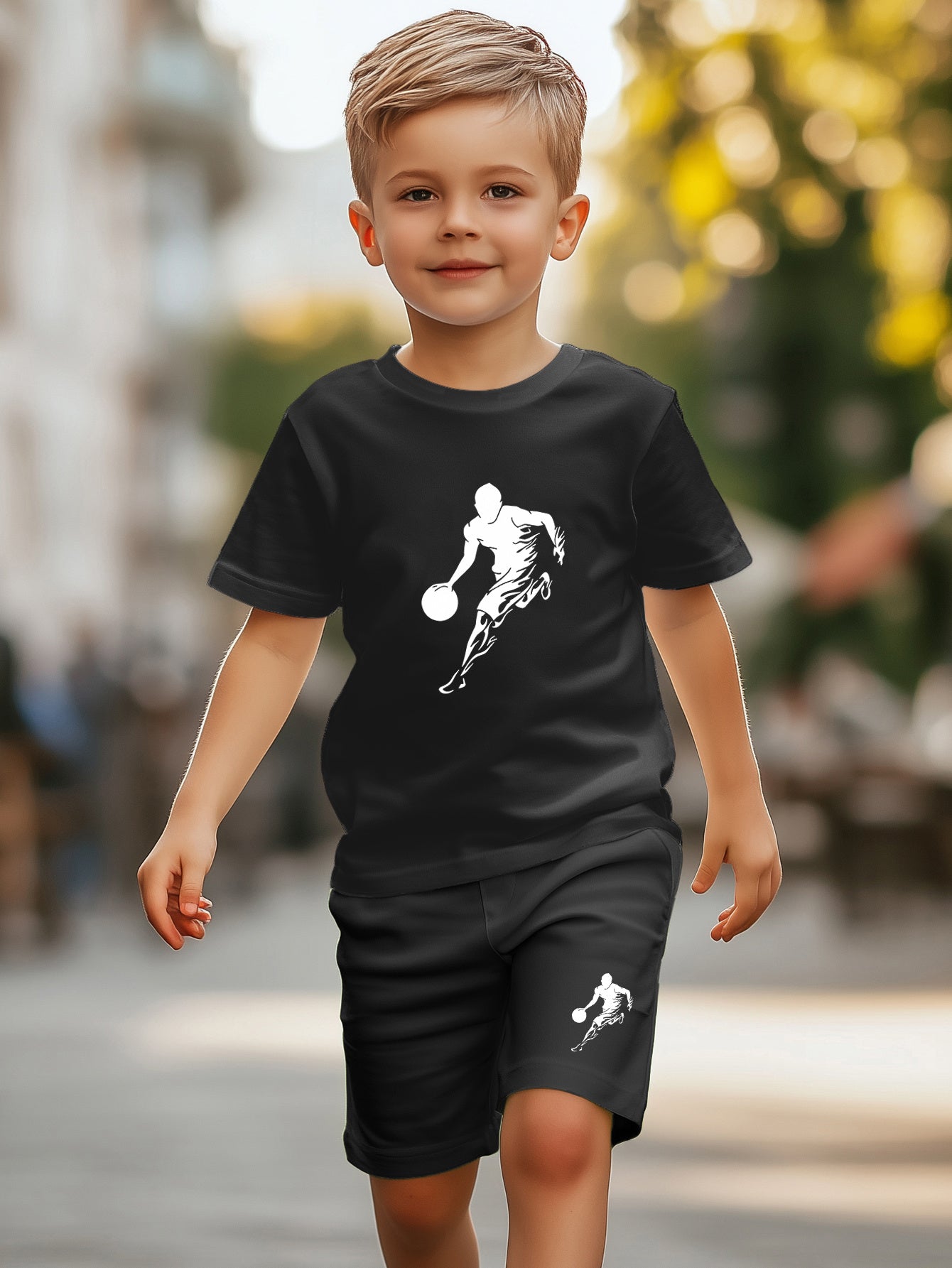 Athletic two piece set for kids and boys (black)