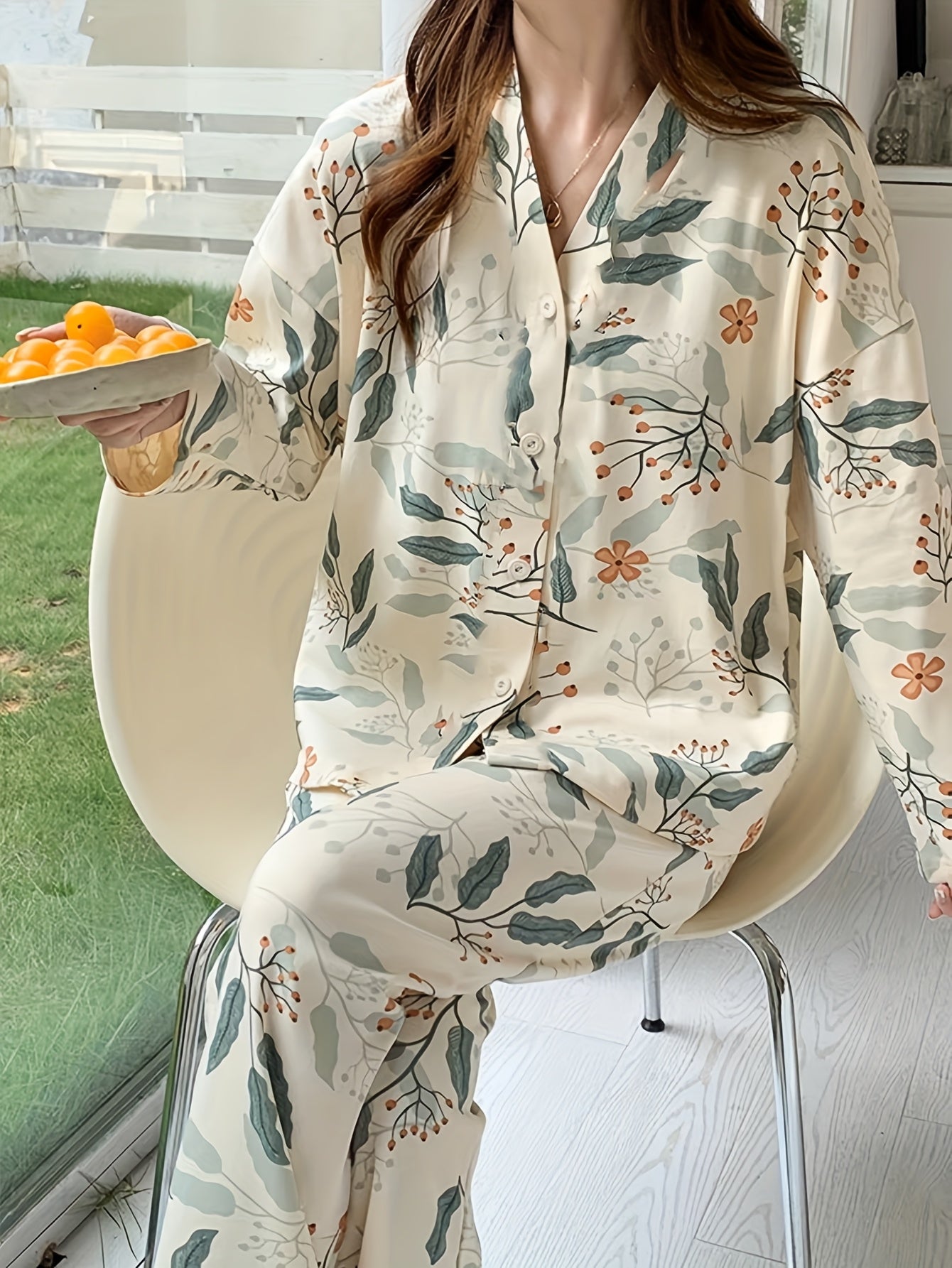 Plant Print Pajama Set