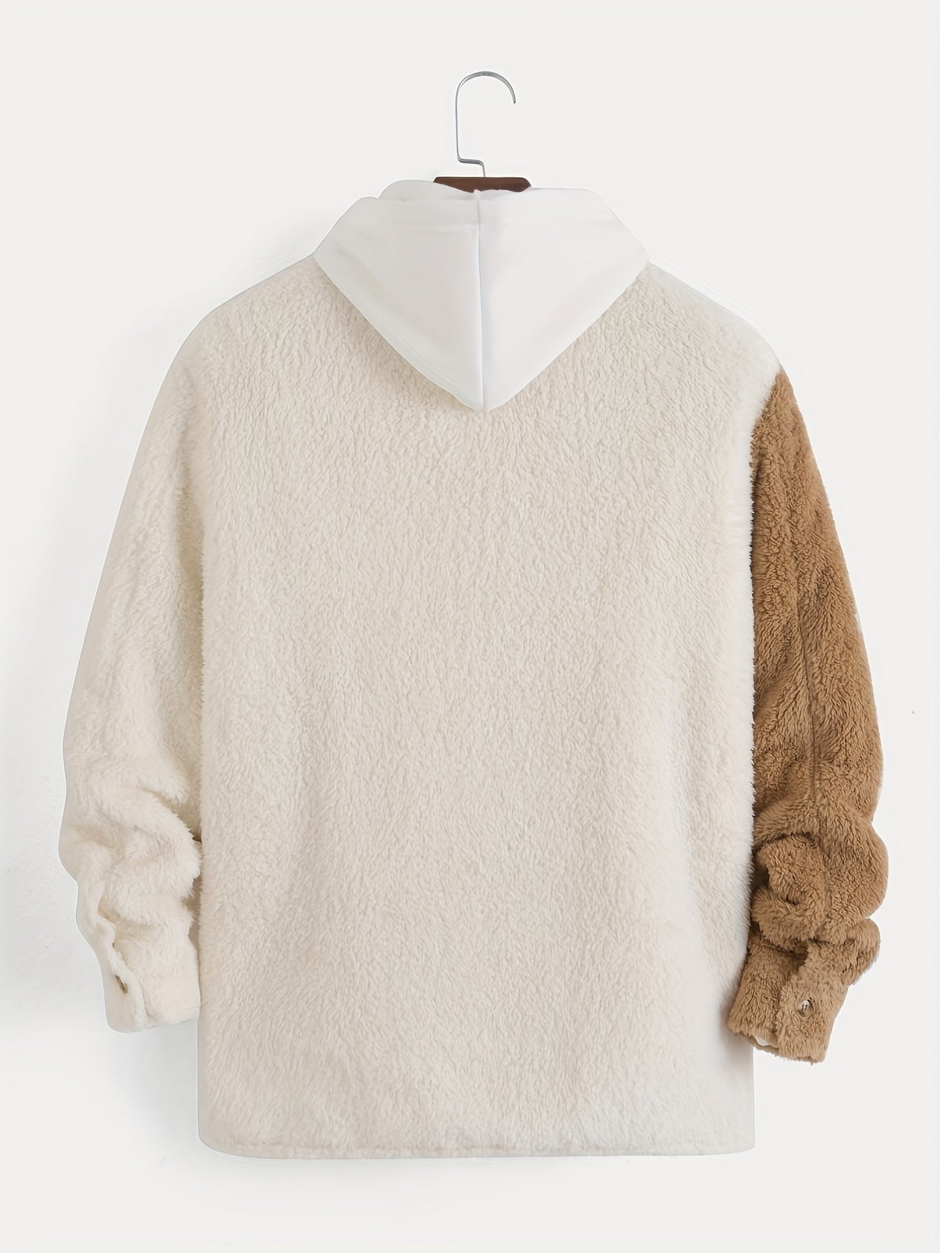 Sherpa Jacket for men- White Brown Double Patch pocket