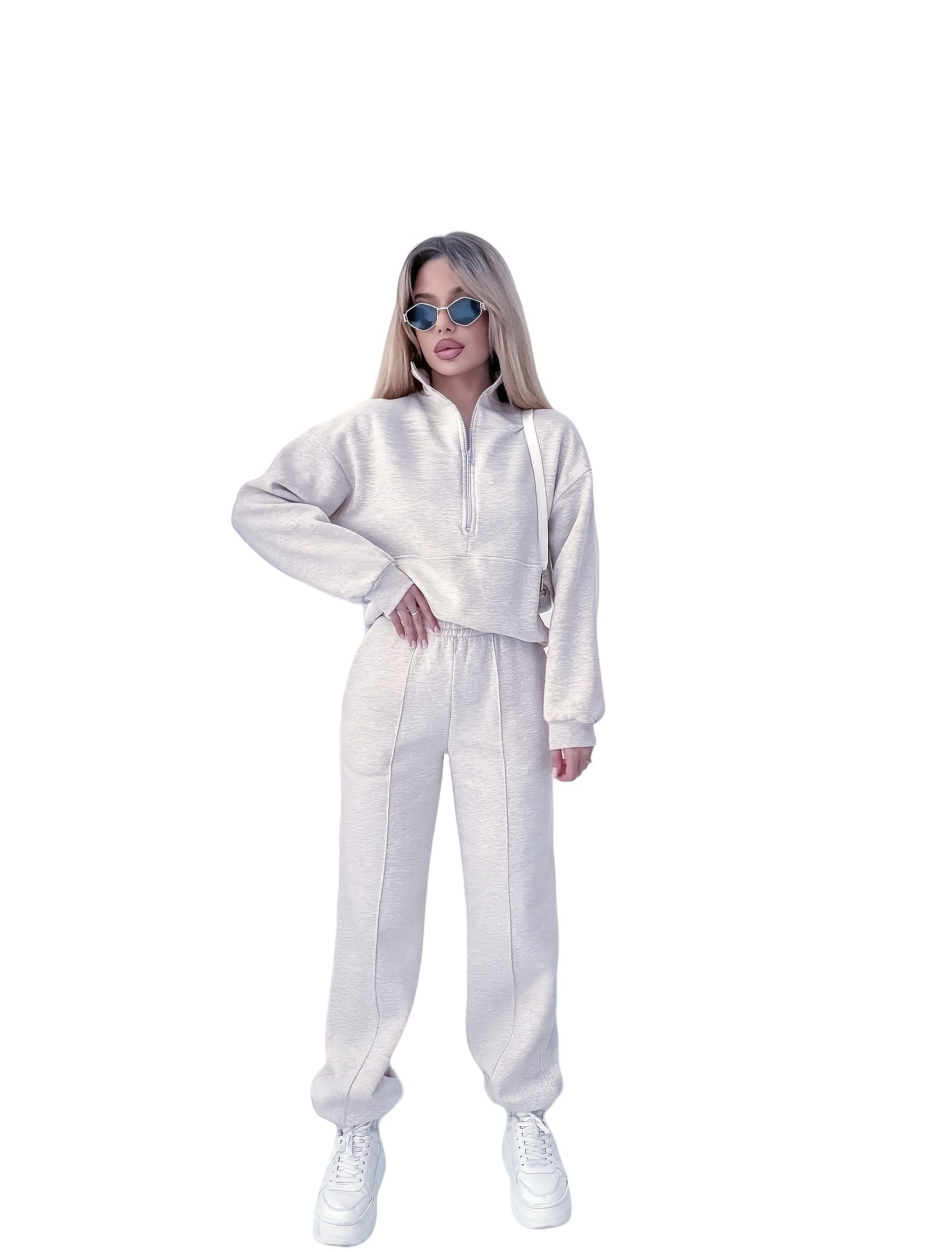 Half zipper down shoulder tracksuit for women